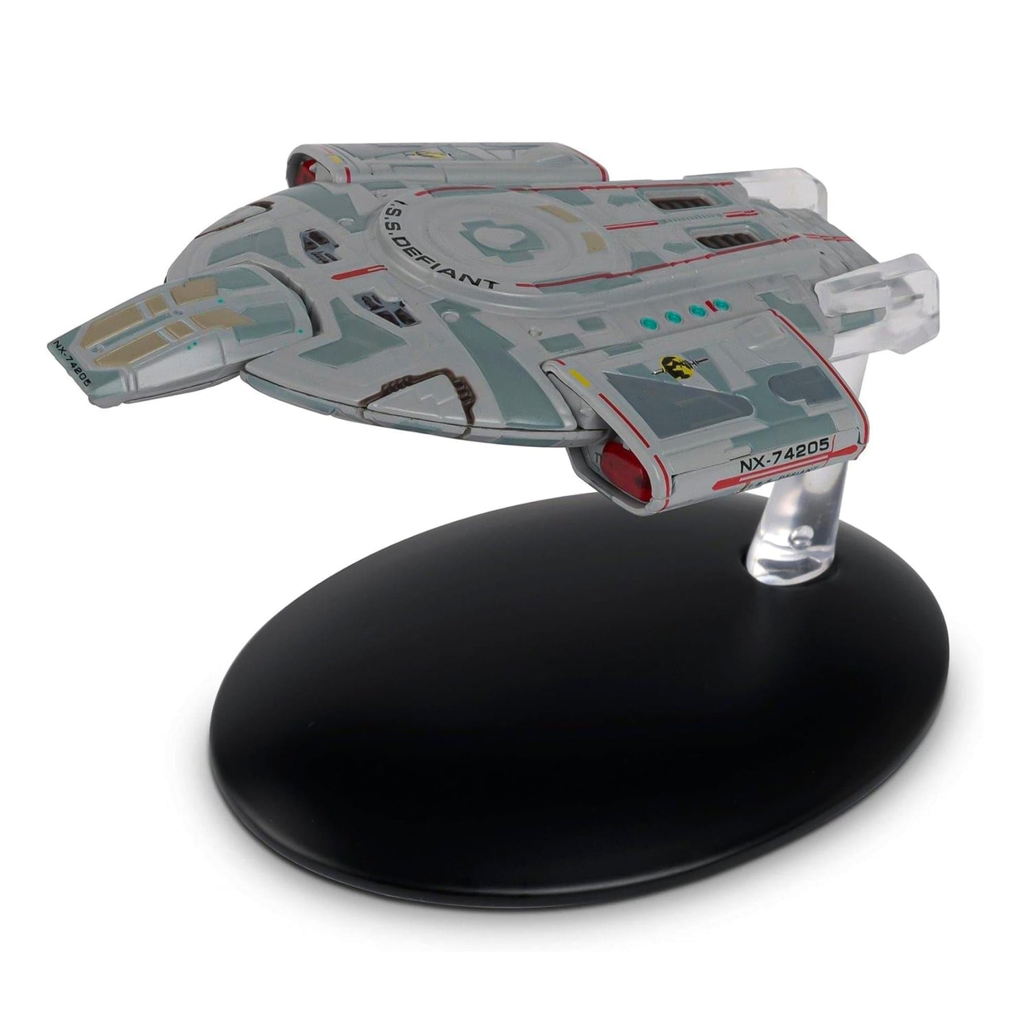 Rear view of the starship showing impulse engines and nacelle pylons