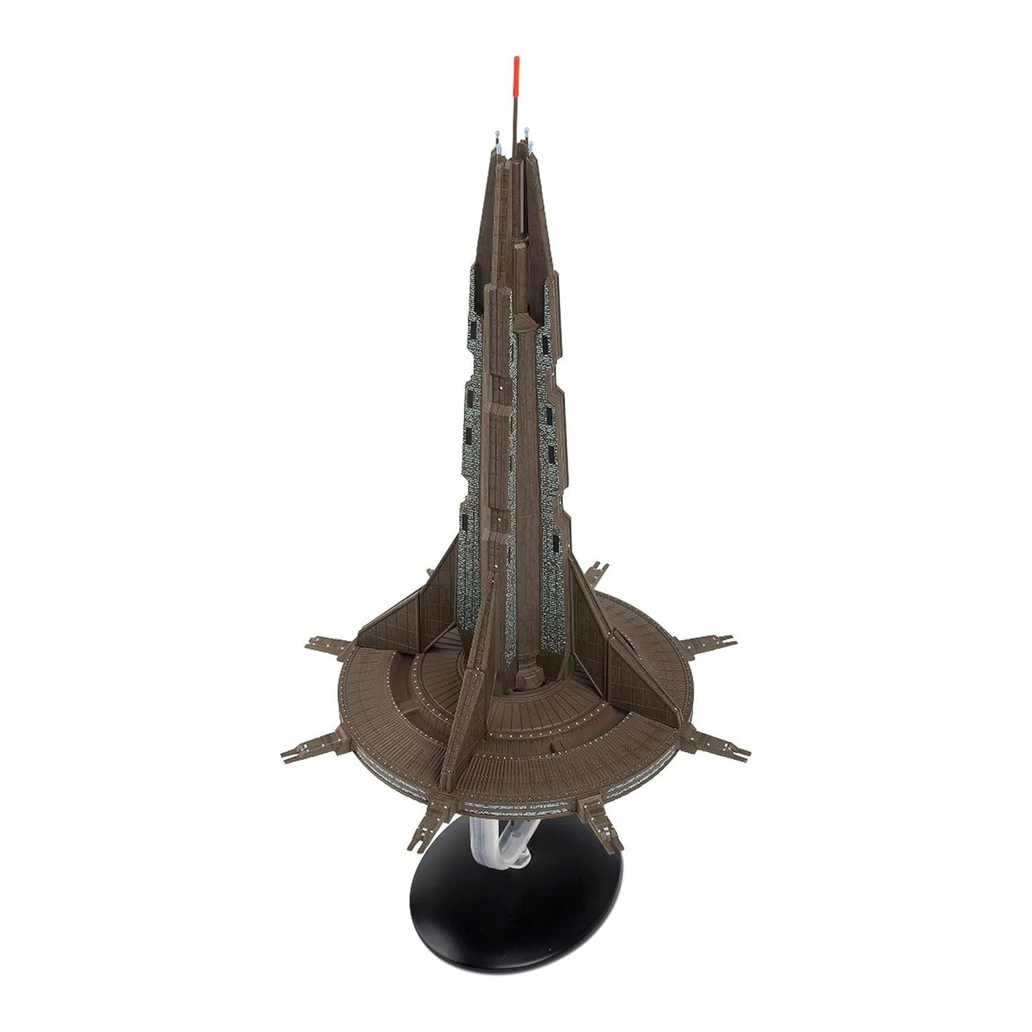 Side profile view of the Starbase 1 space station showcasing its massive circular design and docking bays