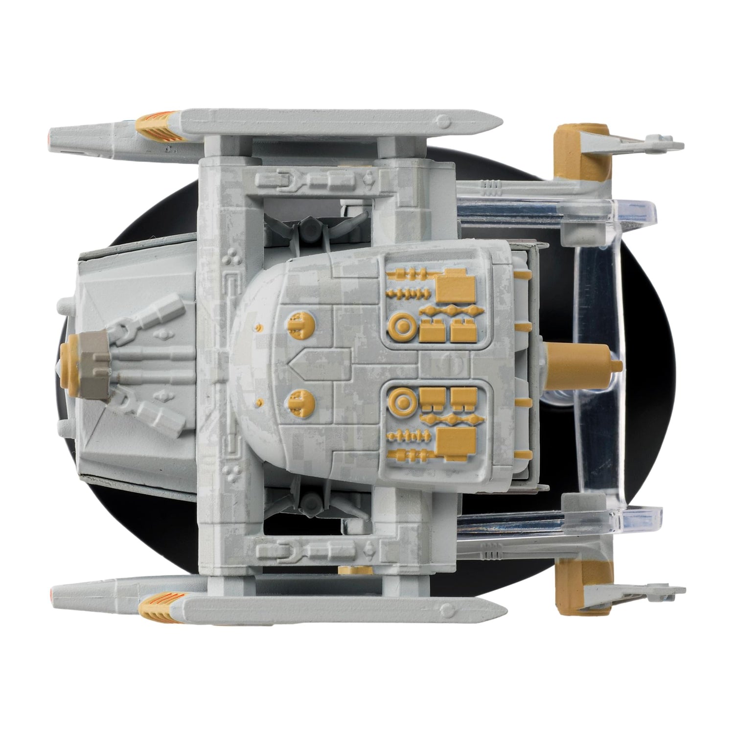 Aft view focusing on the impulse engines and secondary hull assembly of the collectible ship