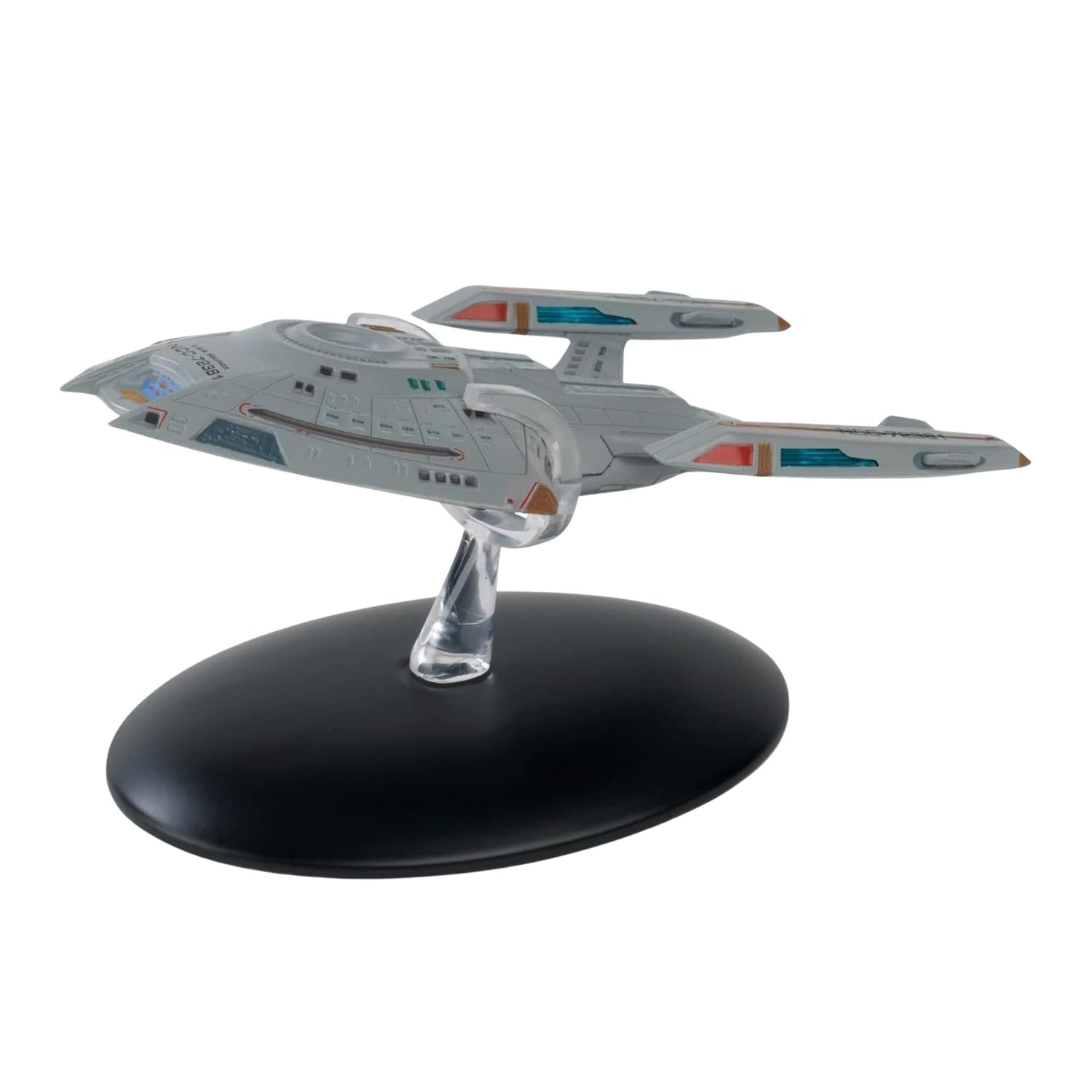 Rear view of the Nova-class starship replica showing the impulse engines and detailed warp nacelle assemblies