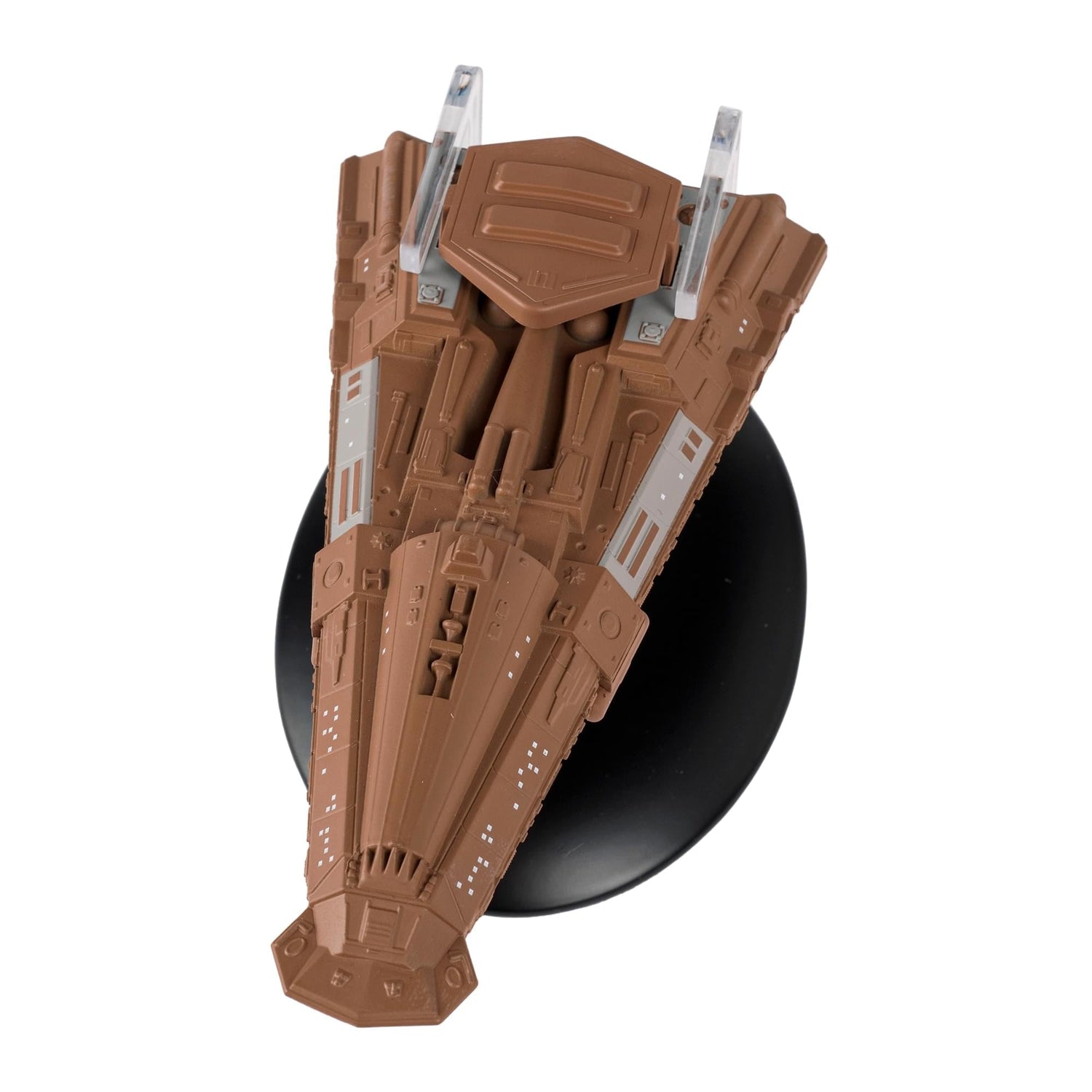 Rear view of the Bajoran Freighter replica displaying the engine nacelles and engineering section details