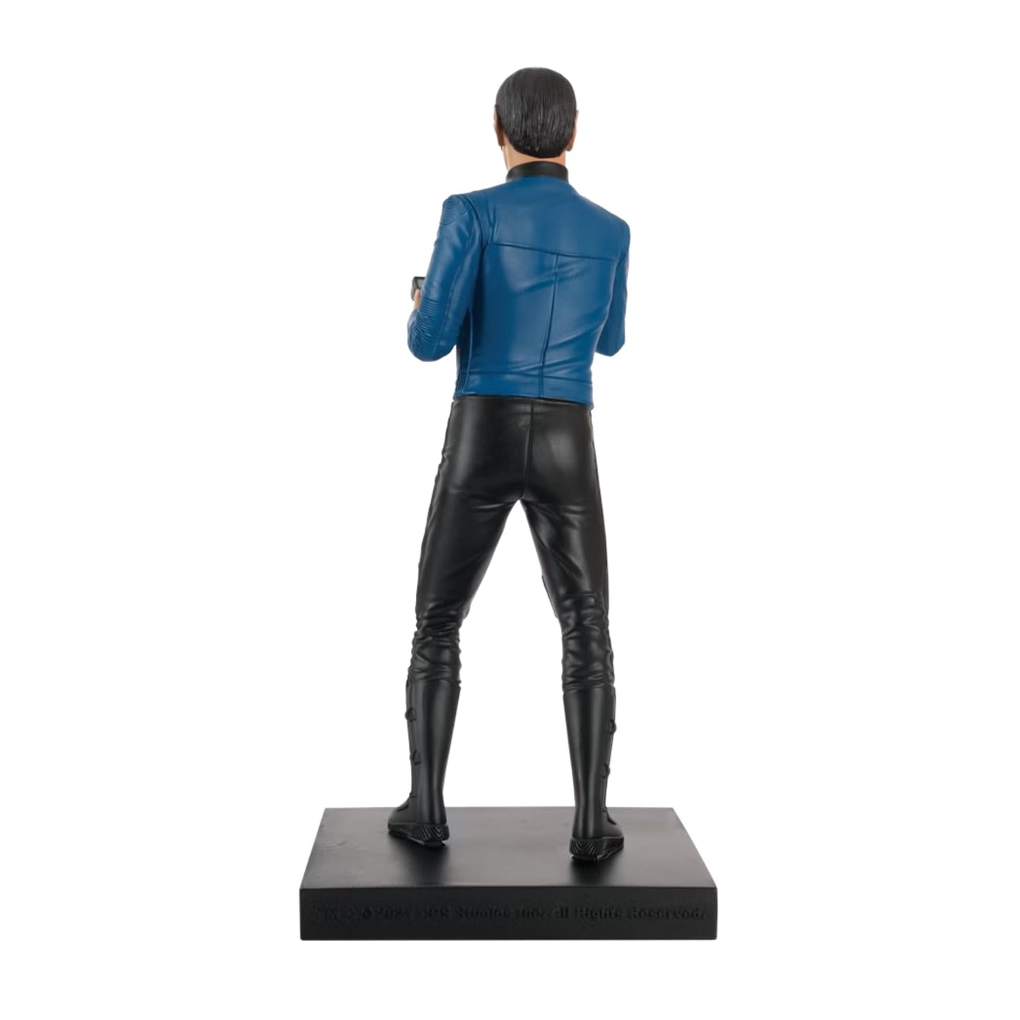 Back view of the Spock collectible statuette showing the sculpted uniform coat and posture
