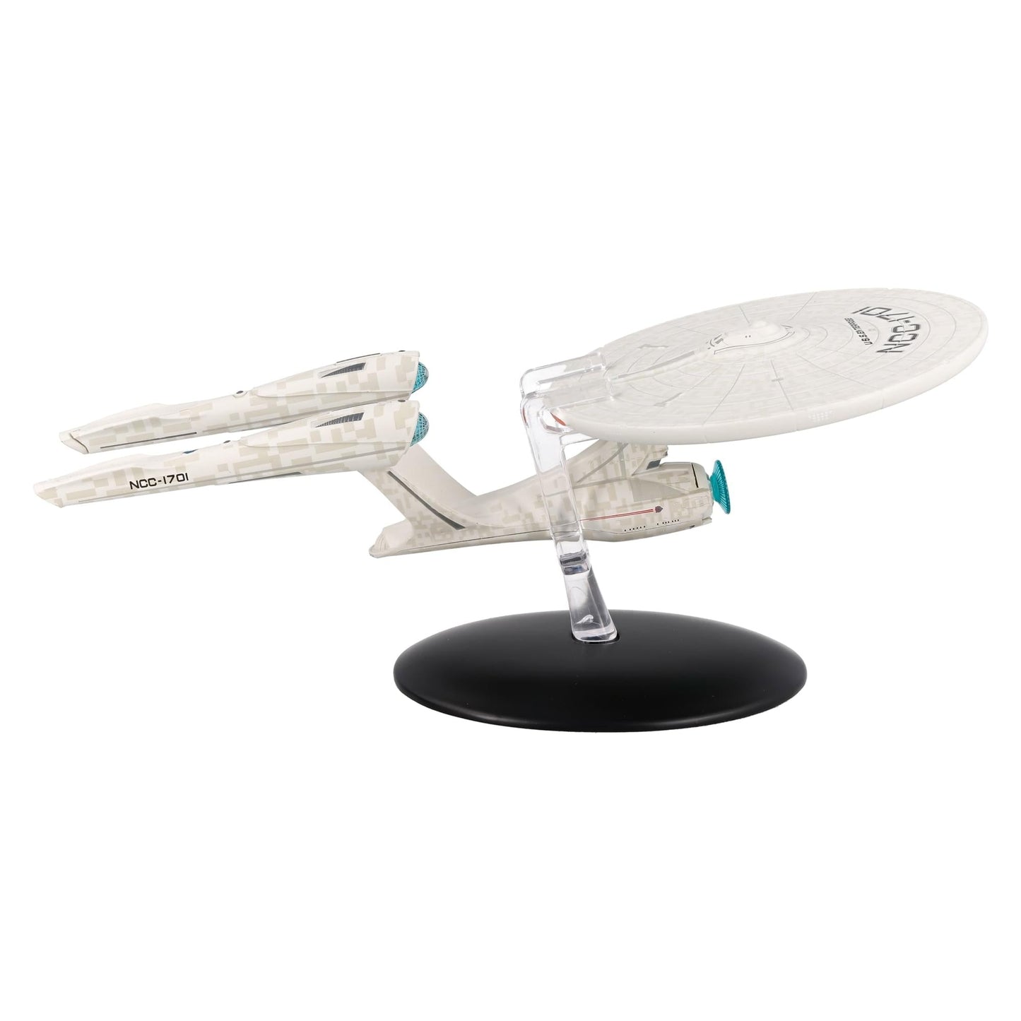 Close-up detail shot of the hull plating and hand-painted navigational deflector dish