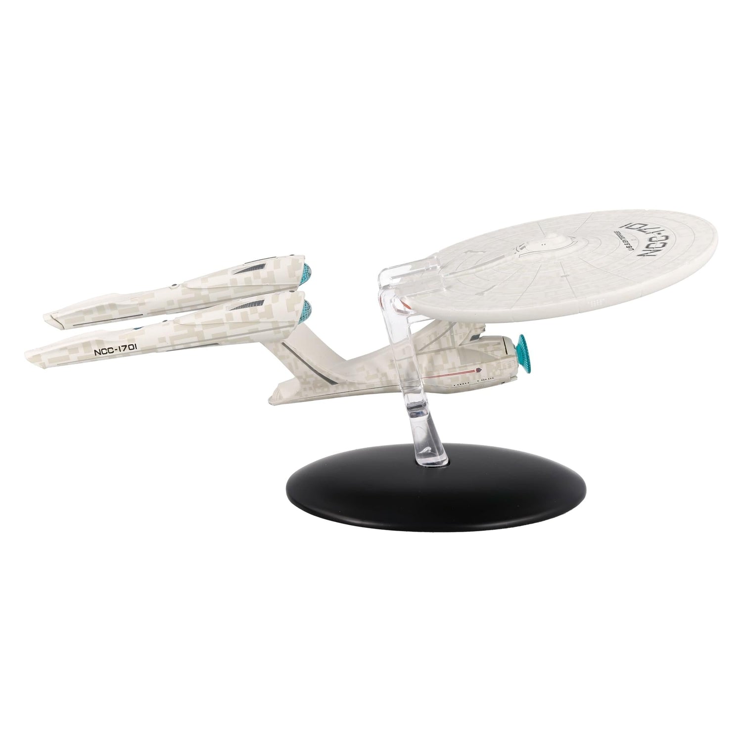 Close-up detail shot of the hull plating and hand-painted navigational deflector dish