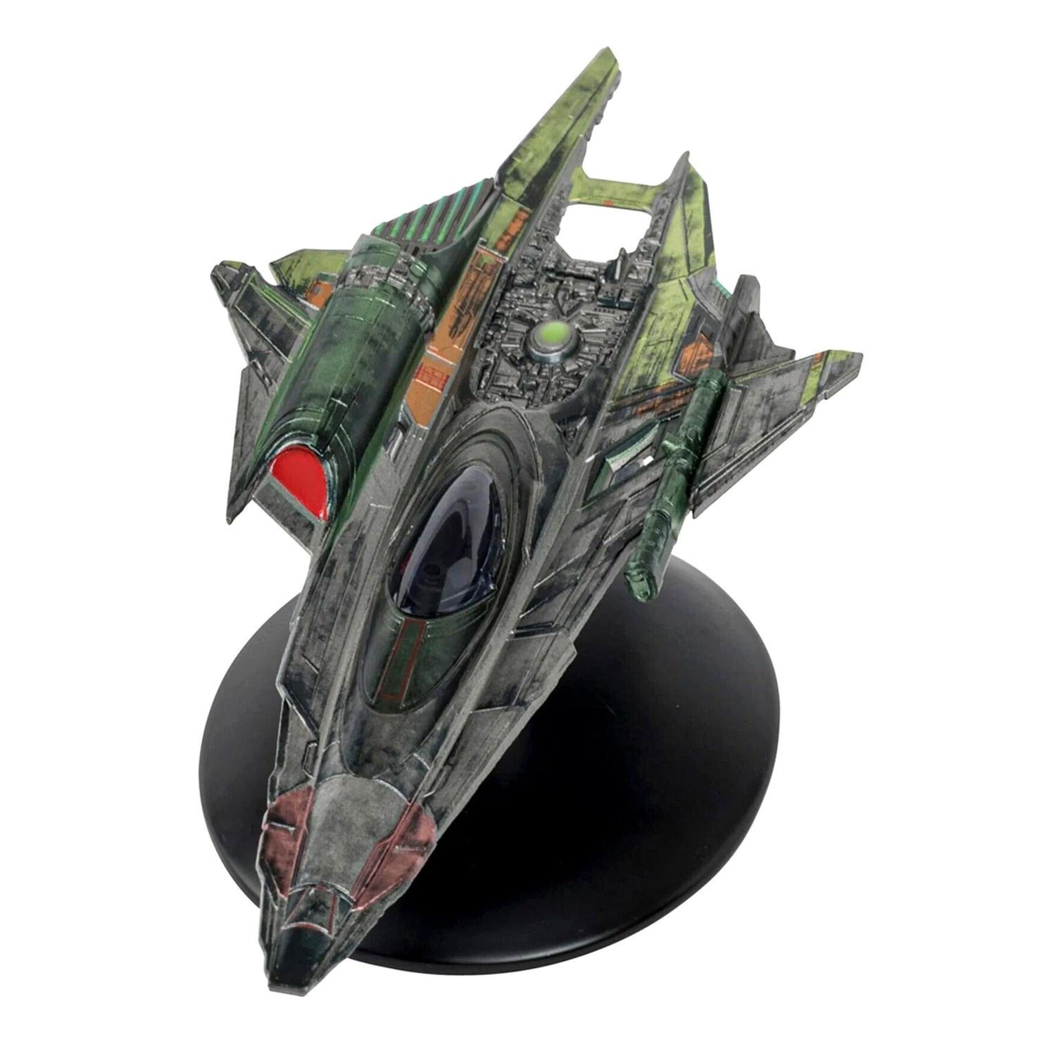 Top-down angle of the Romulan starship model showing detailed hull plating and markings