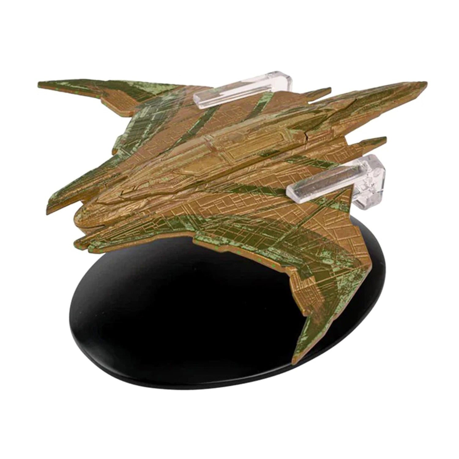 Three-quarter front view of the die-cast Romulan Flagship starship model against a neutral background