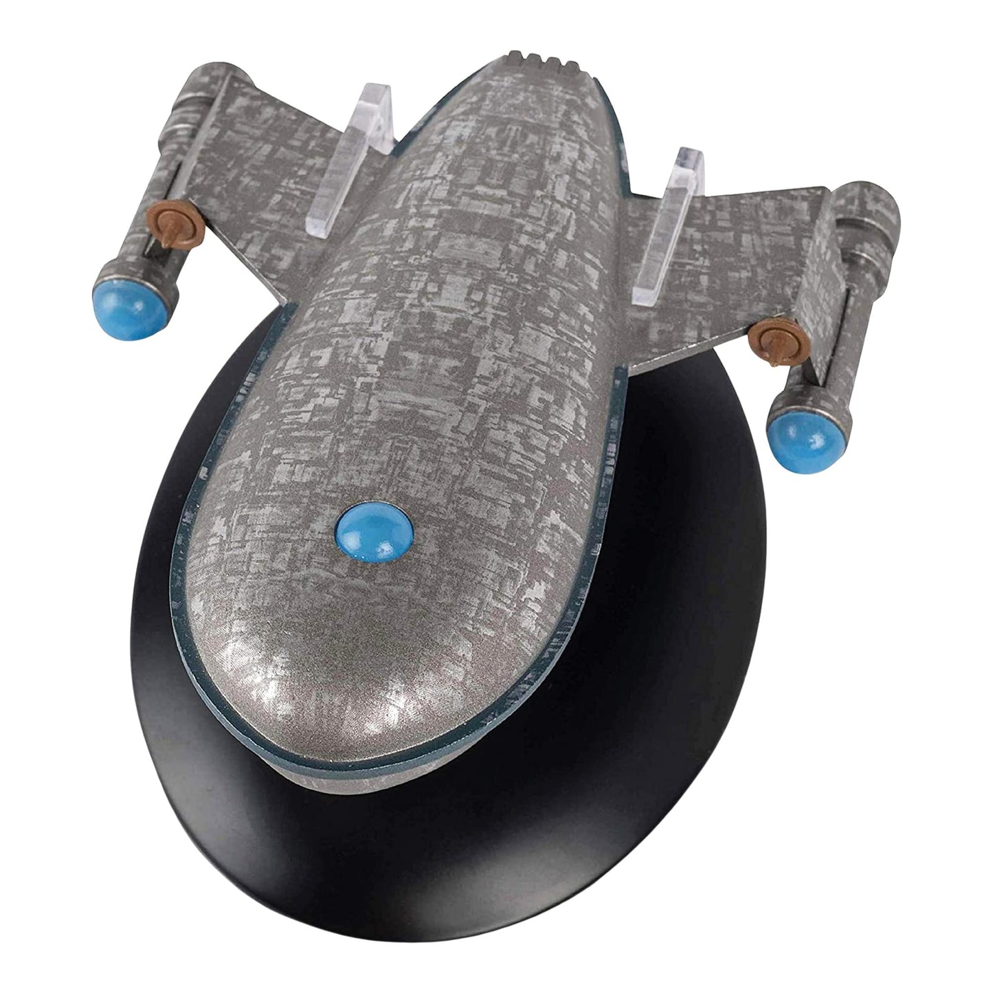 Rear view of the Star Trek collectible vessel showing engine thruster details and secondary hull shaping