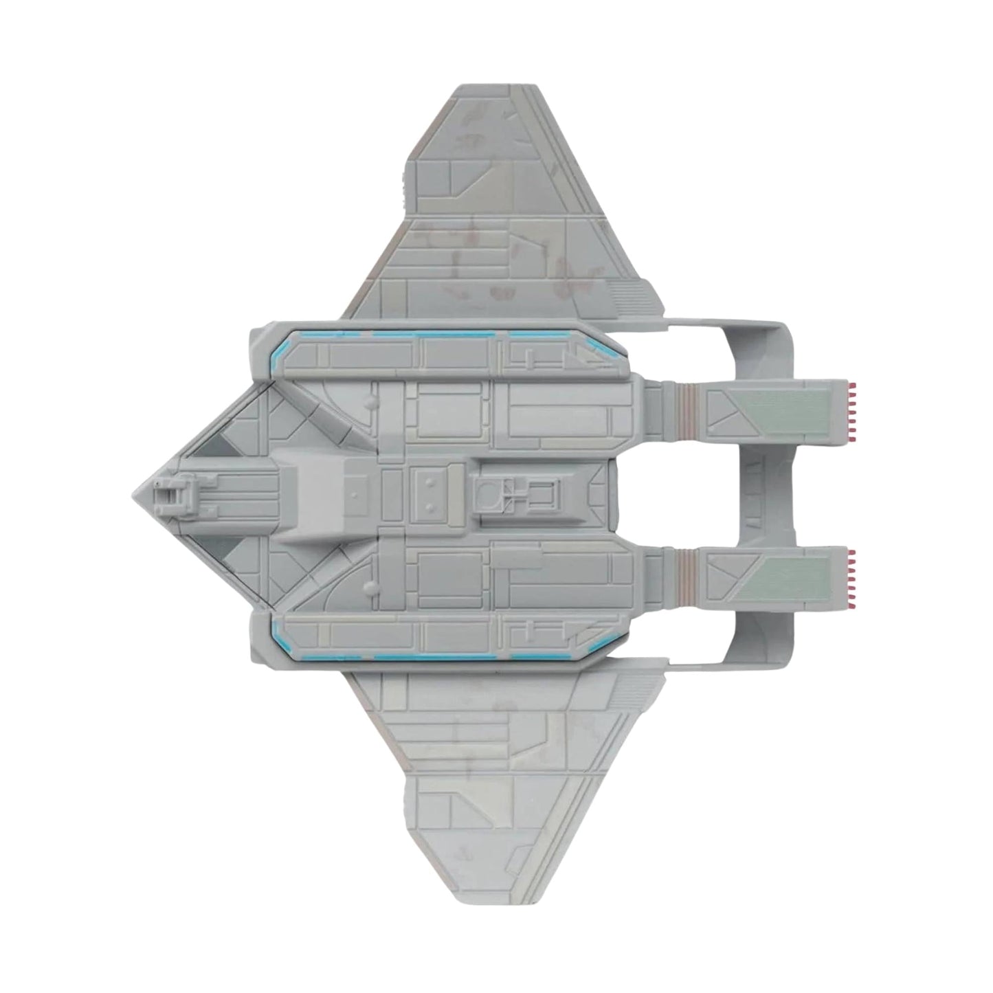Close-up angle shot focusing on the bridge section and command deck markings of the Federation Fighter replica