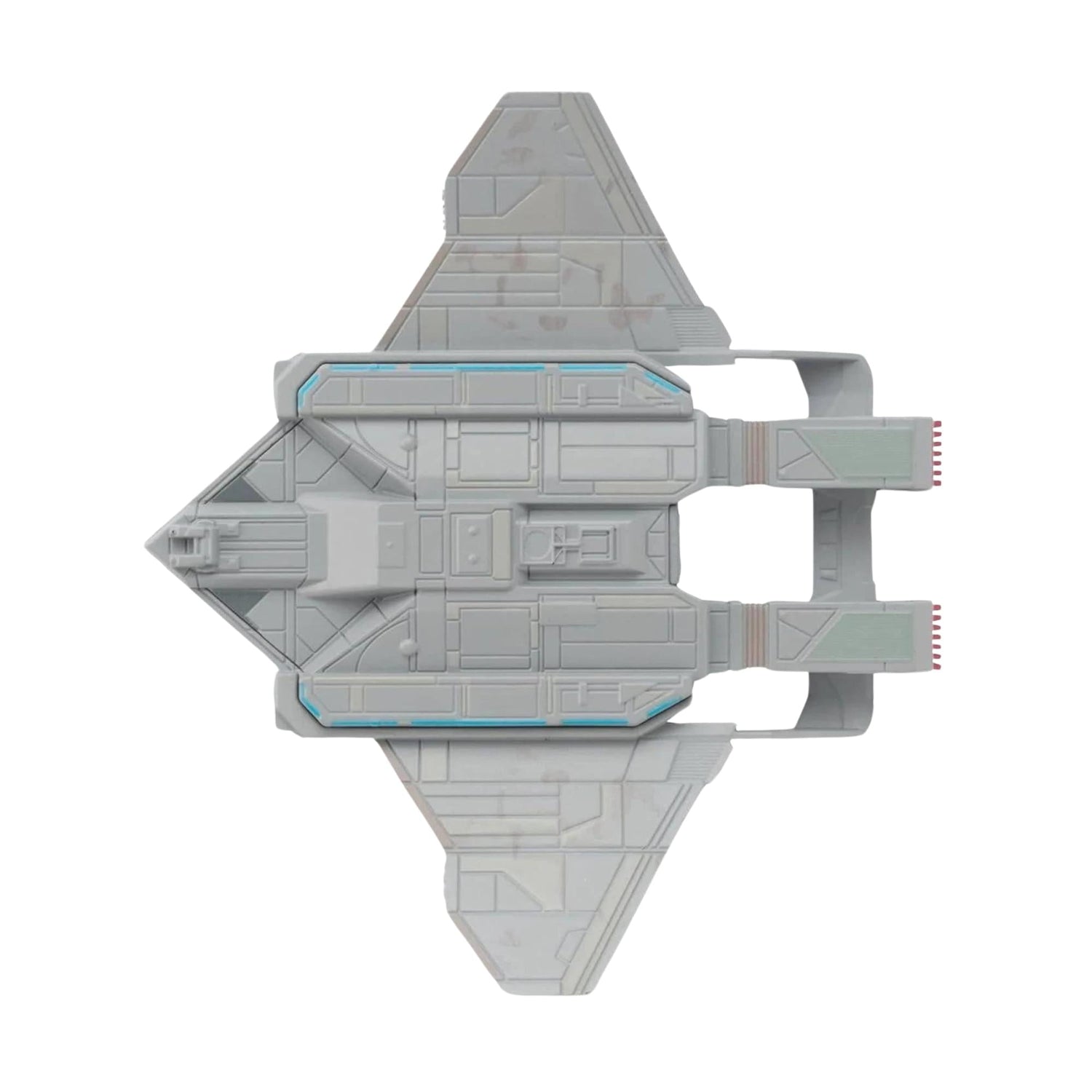 Close-up angle shot focusing on the bridge section and command deck markings of the Federation Fighter replica