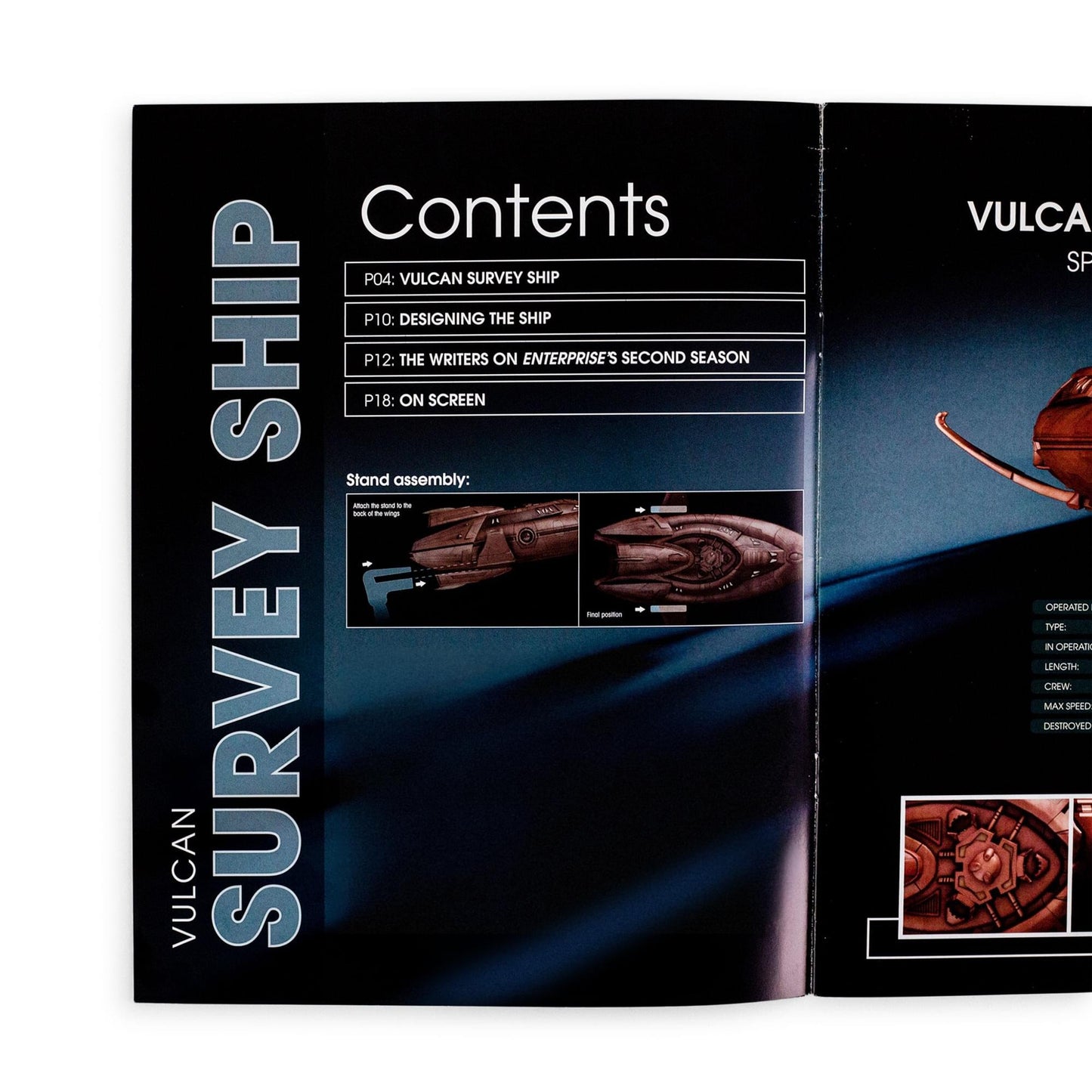 Interior page of the Star Trek magazine showing concept sketches of the Vulcan ship hull
