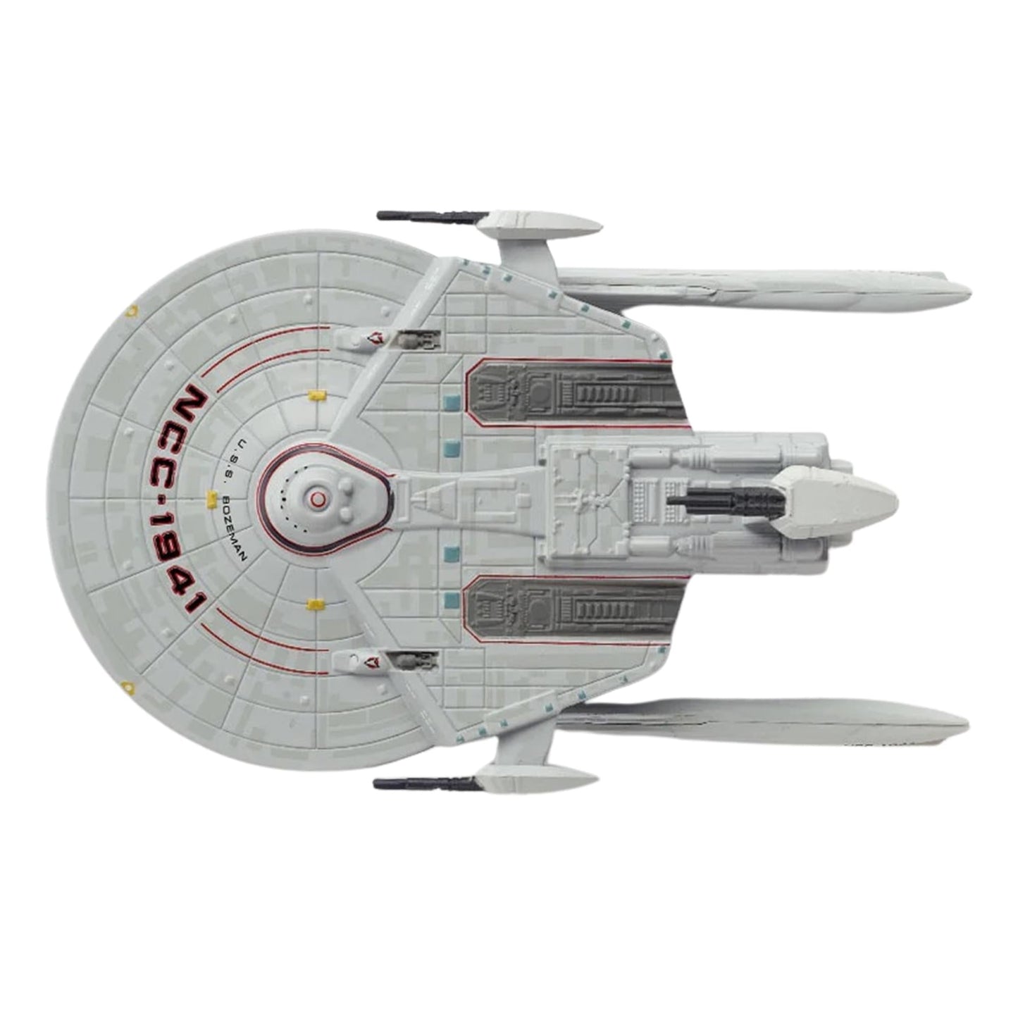 Rear view showing the warp nacelles and impulse engine housing of the Starfleet Bozeman model