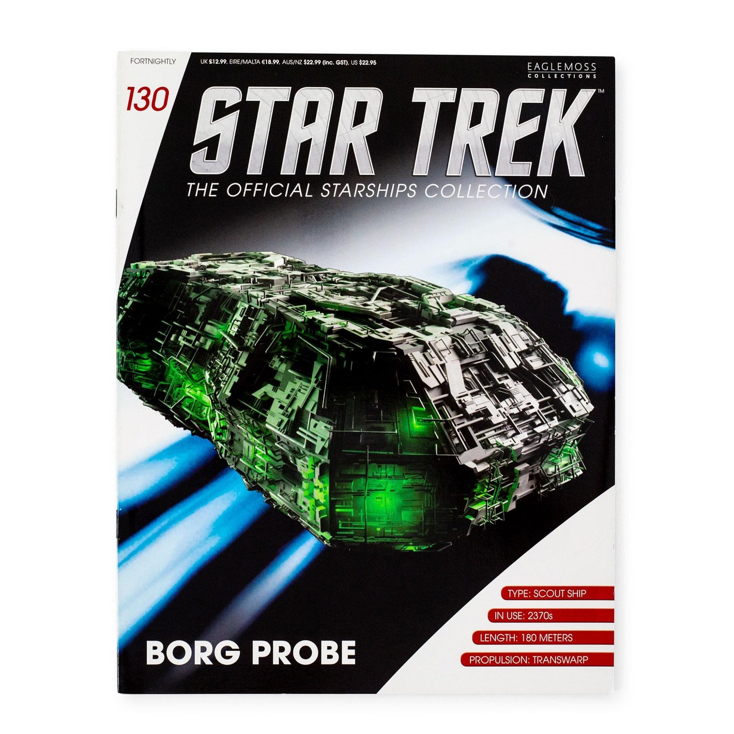 Front cover of the Star Trek Official Starships magazine featuring a detailed graphic of the Borg Probe against a dark stellar background