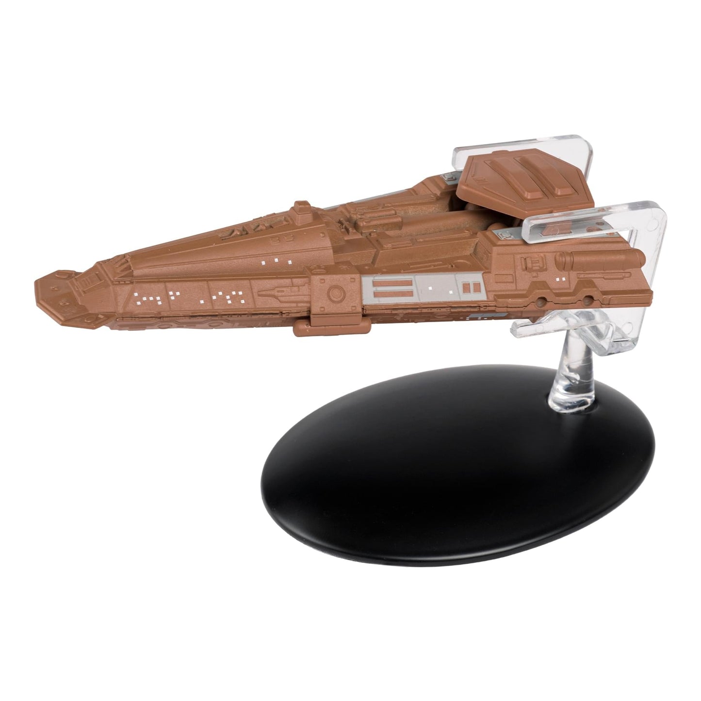 Top-down perspective of the Bajoran Freighter model highlighting the detailed cargo sections and structural layout