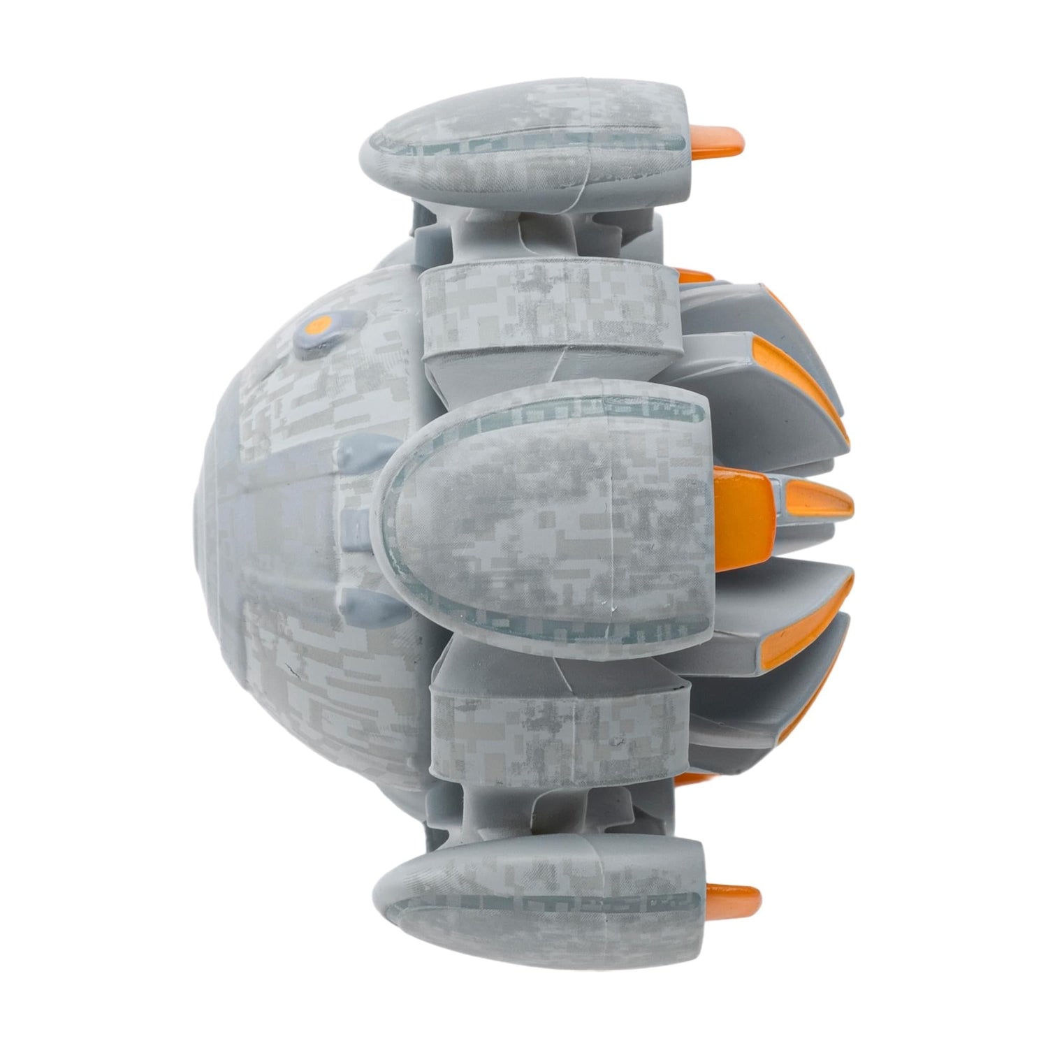 Packaged presentation view showing the Eymorg starship model alongside its collectible packaging box