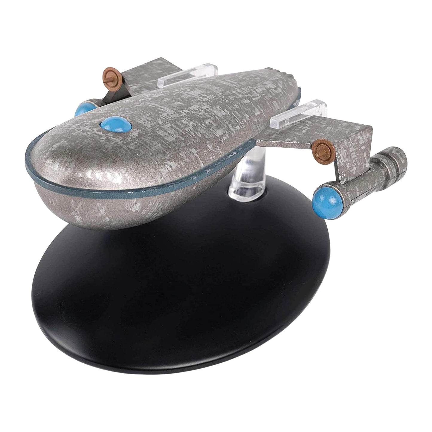 Top-down angle of the Star Trek Class J Ship replica showcasing its unique utilitarian hull geometry