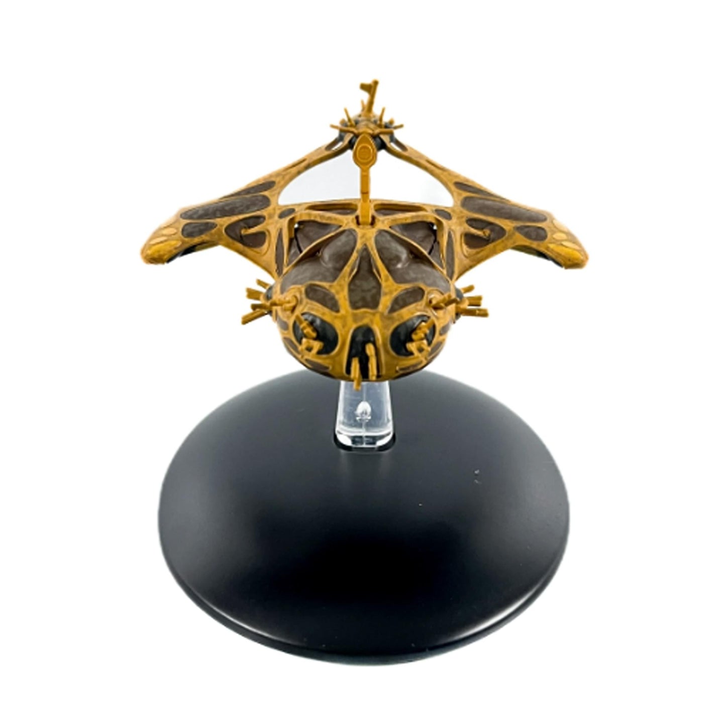 Direct starboard side profile of the starship model, emphasizing the balanced symmetry and painted hull accents