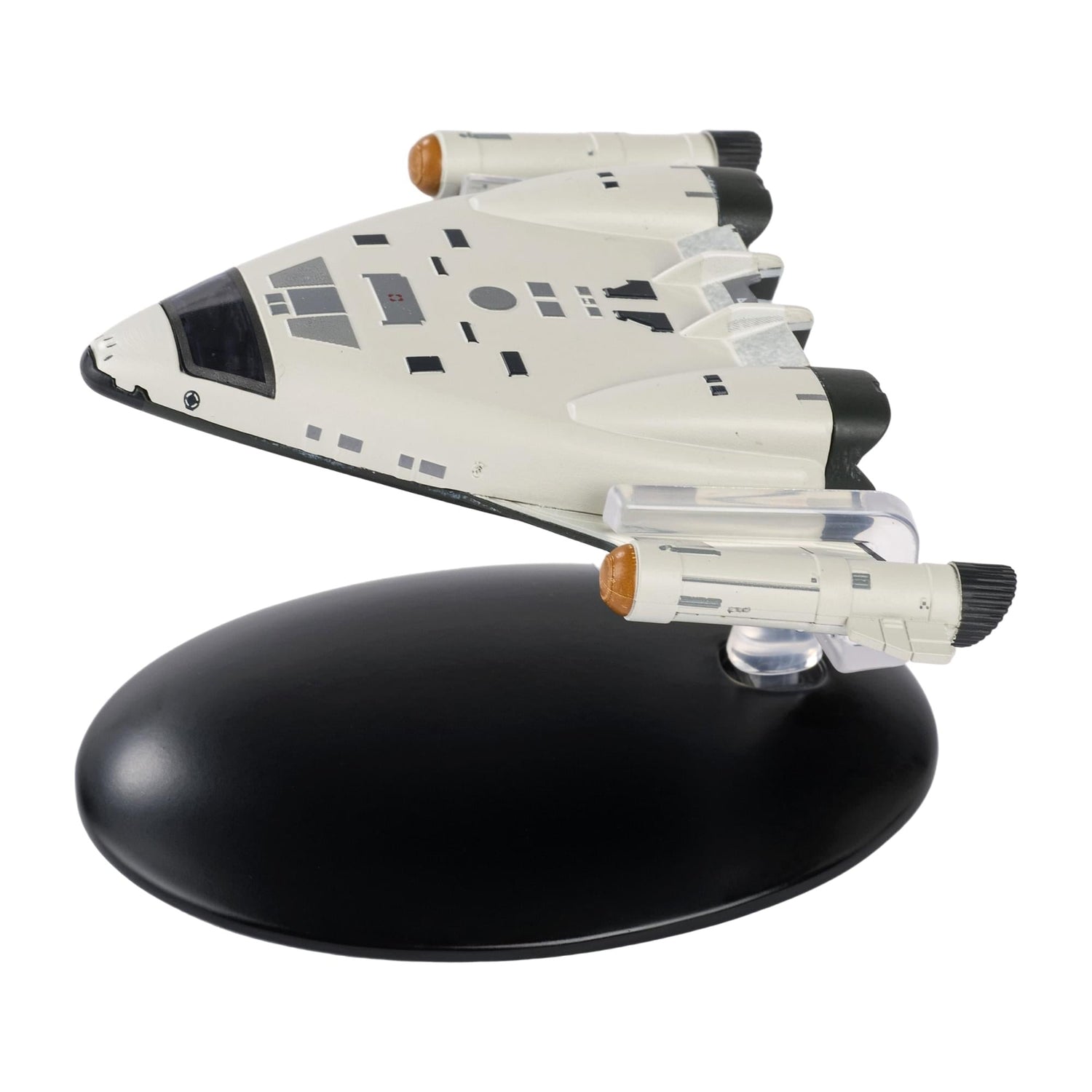 Aft view of the starship replica, emphasizing impulse engines and secondary hull configuration