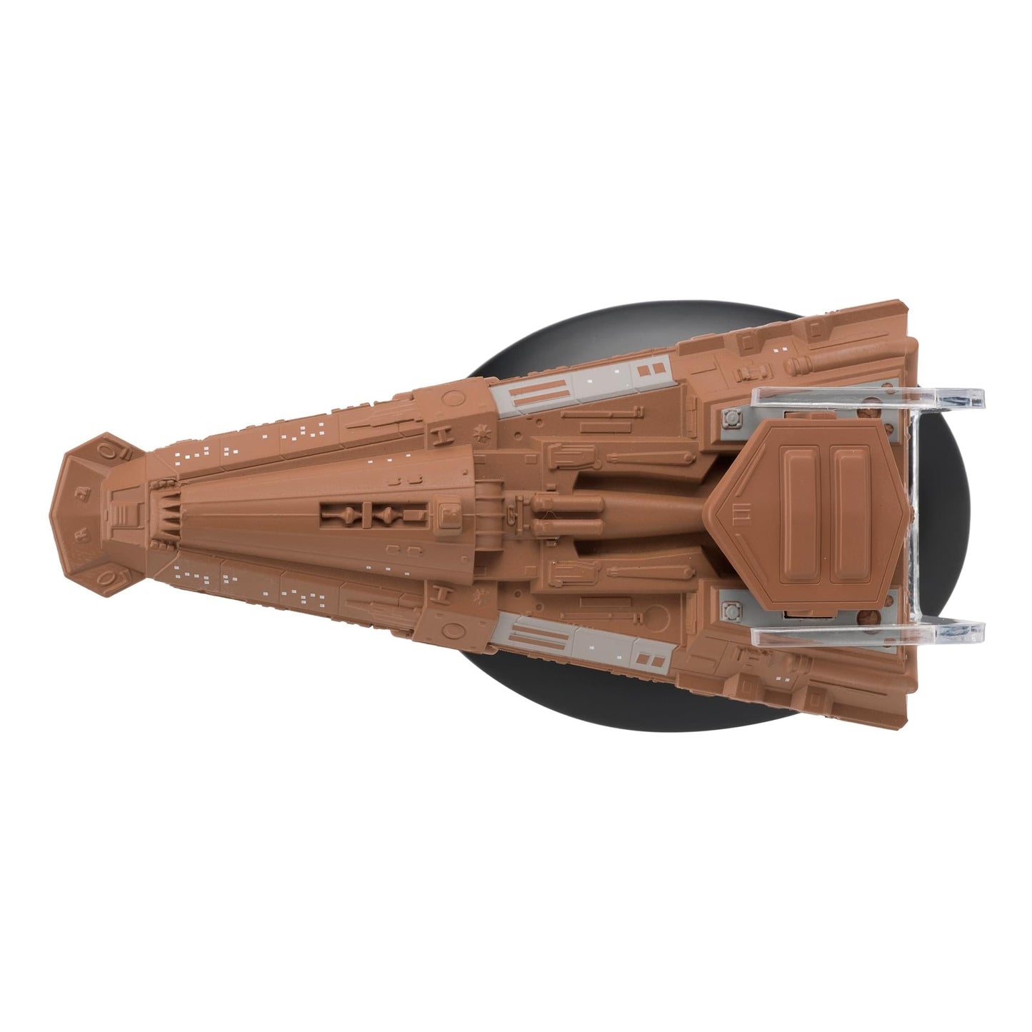 Close-up detail shot of the bridge module and forward command section of the Bajoran Freighter model