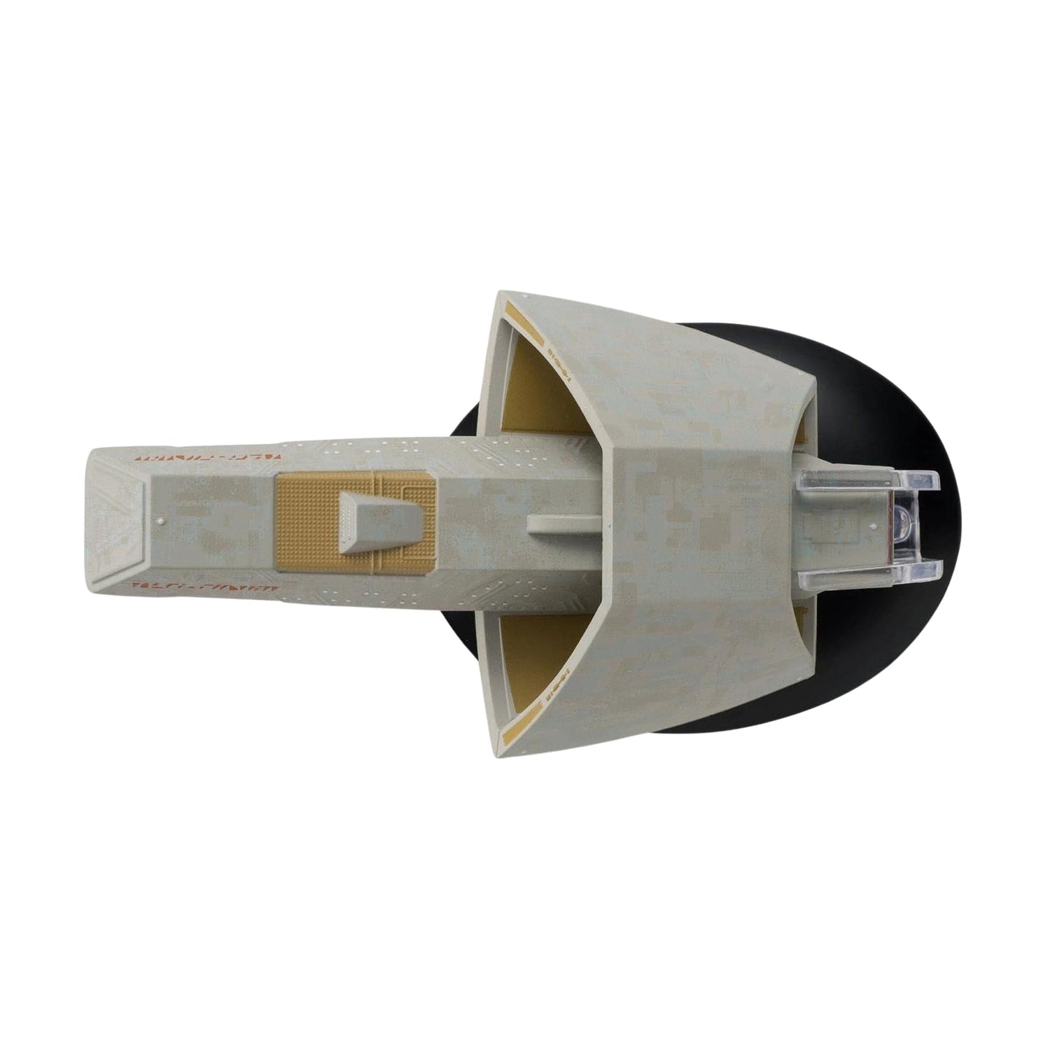 Underside view of the T'Pau starship replica showing precision molding and collector base mount