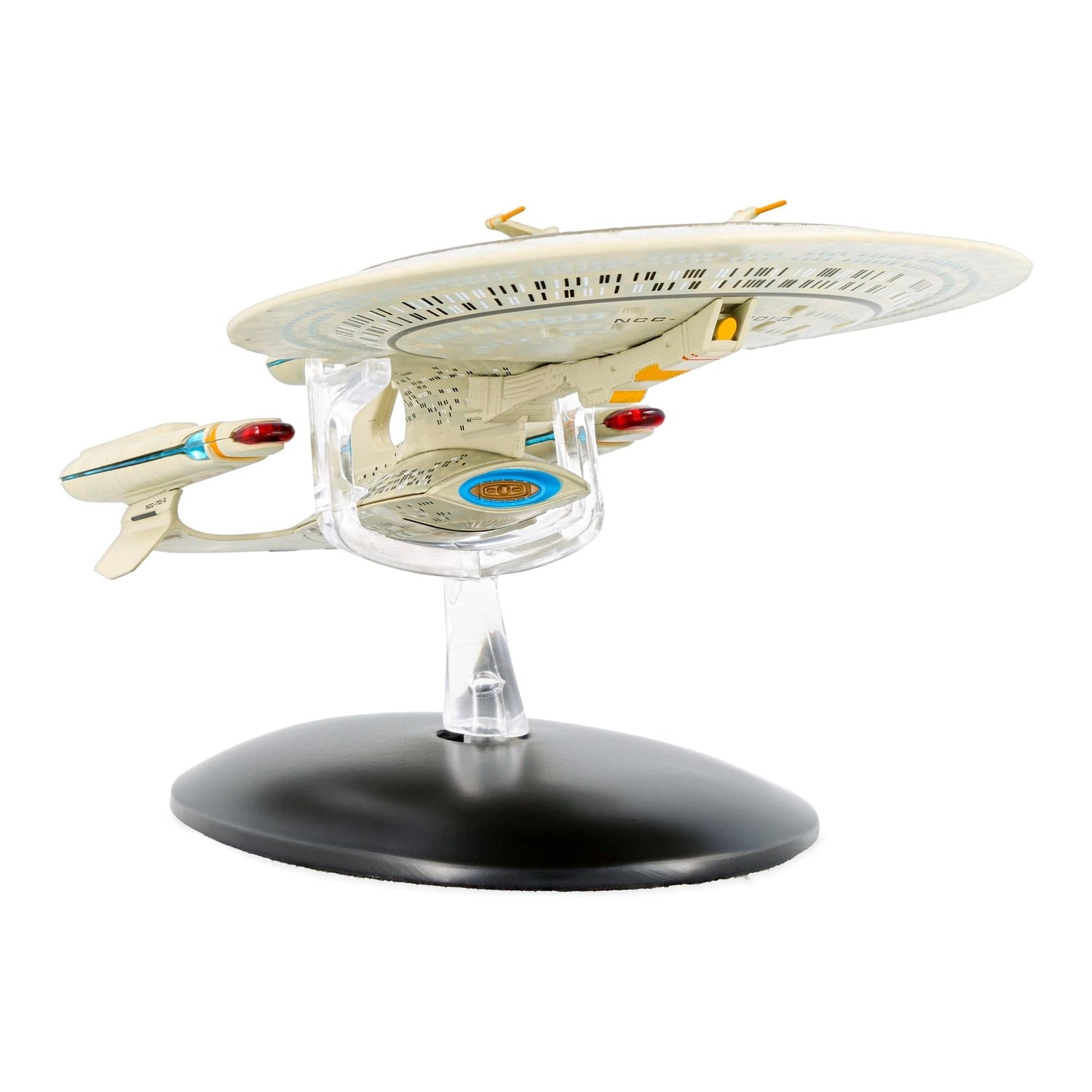 Venture angle view of the starship model resting on its display stand against a neutral background