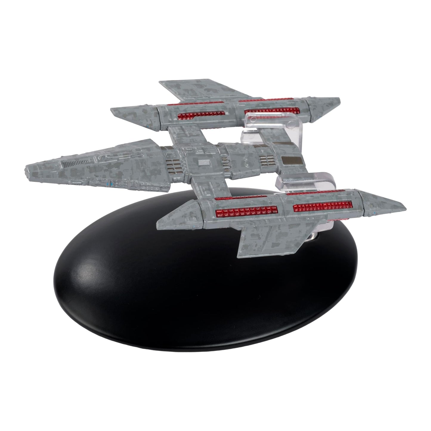 Side profile view of the Tamarian starship collectible highlighting its detailed warp nacelles and body proportions