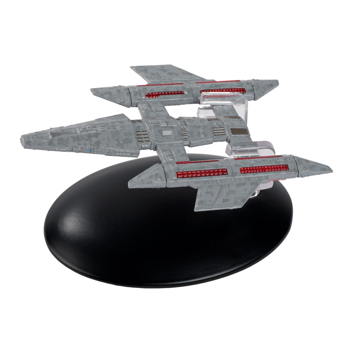 Side profile view of the Tamarian starship collectible highlighting its detailed warp nacelles and body proportions