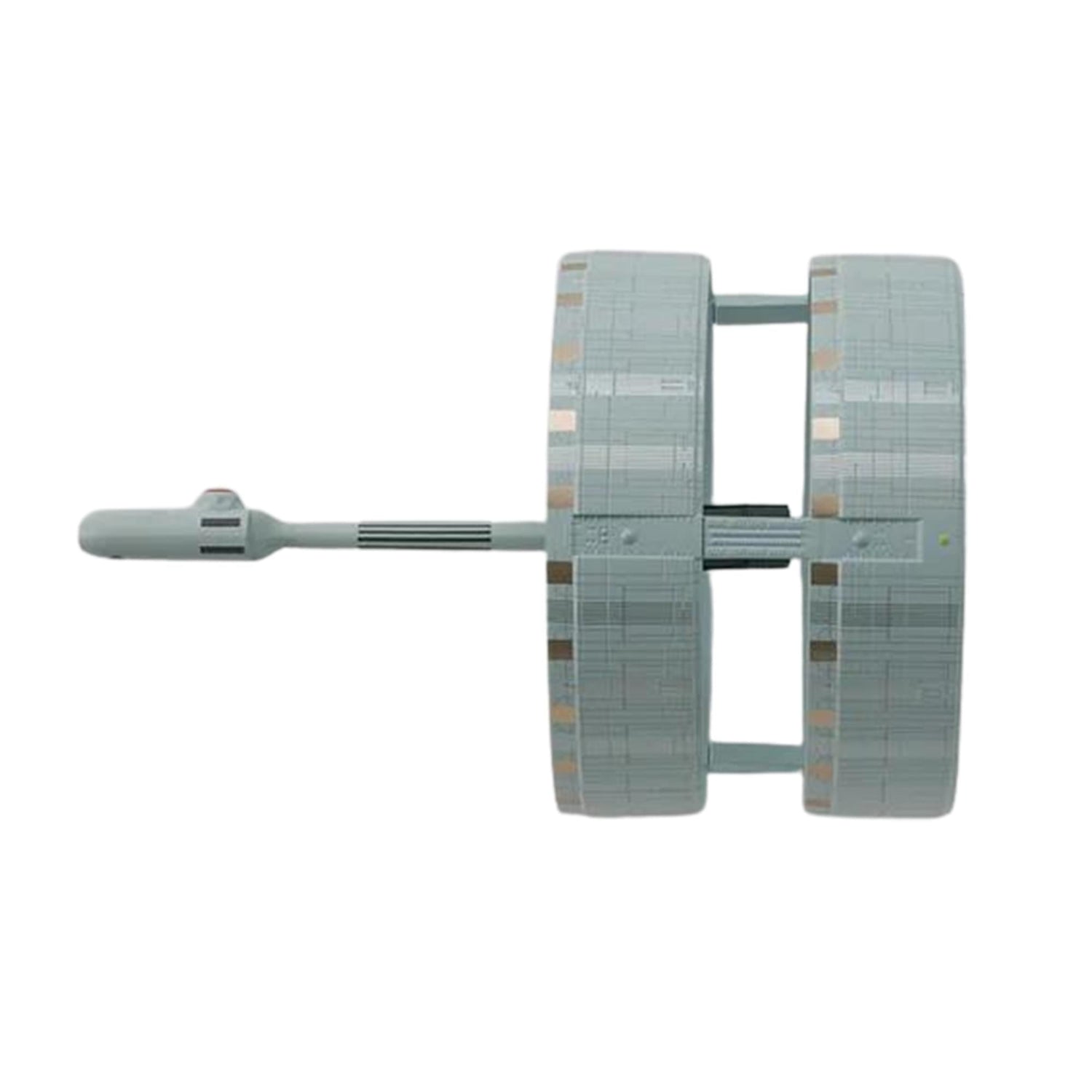 Close-up detail shot of the forward deflector dish and bridge section on the Enterprise XCV-330 replica