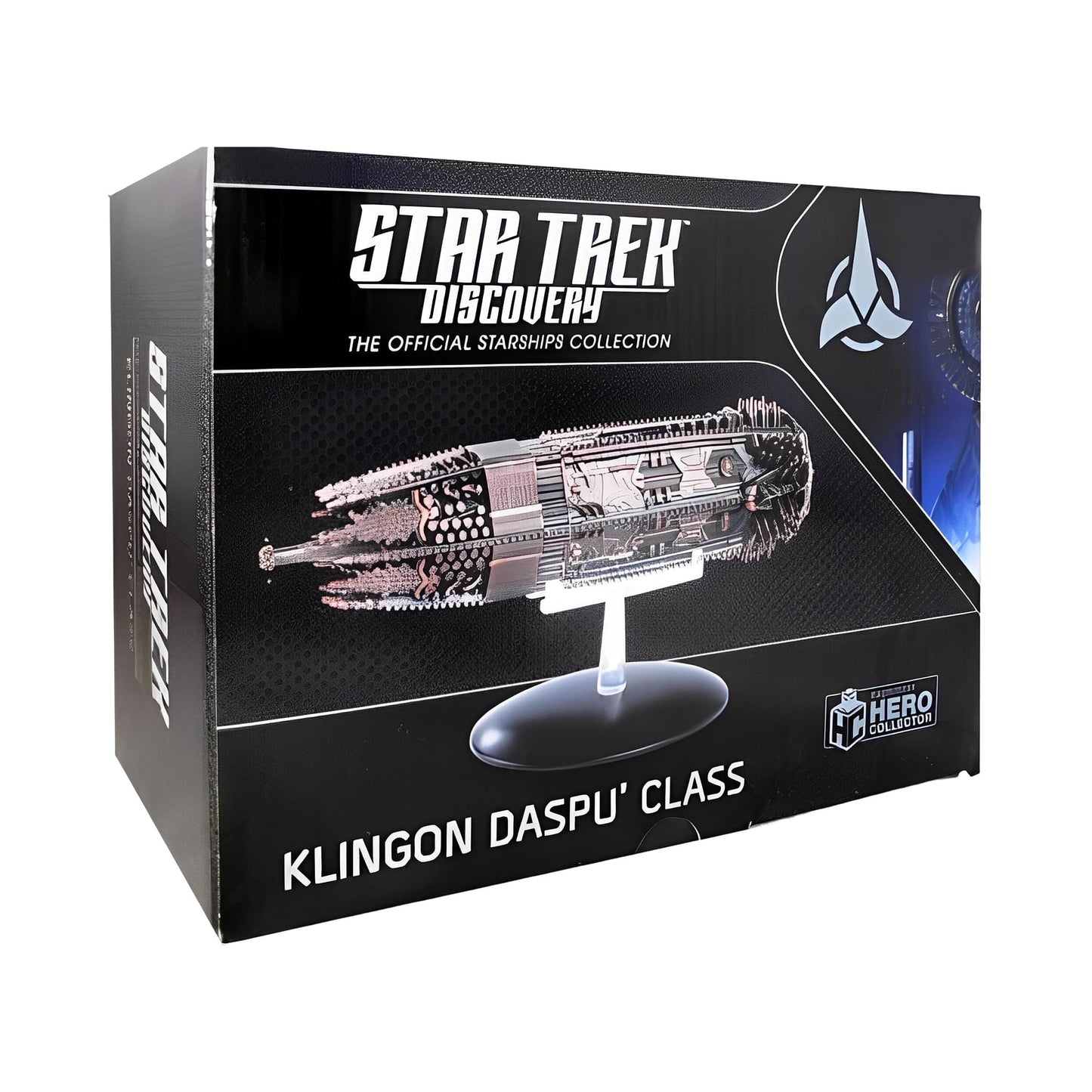Angled three-quarters view of the Eaglemoss Star Trek ship model resting on a display base