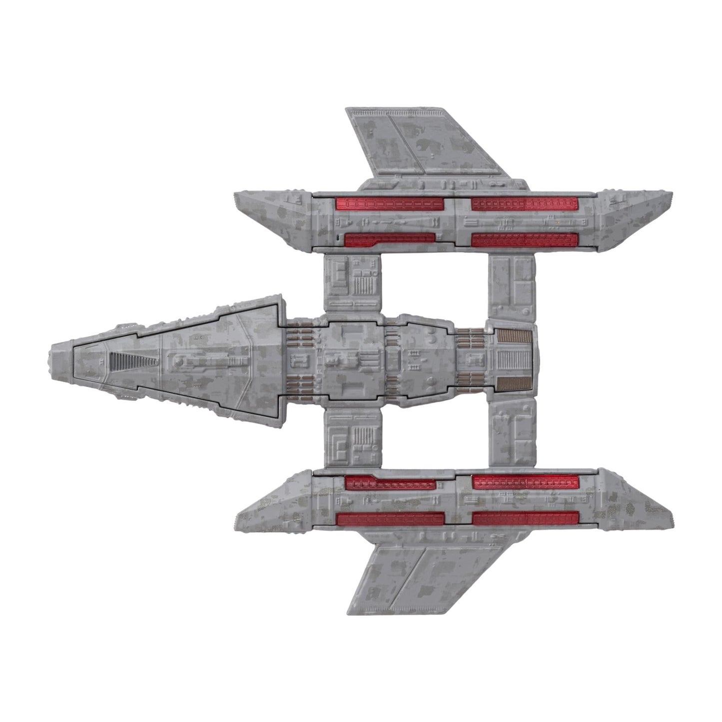 Side angle close-up showing the intricate metallic textures and finish of the starship model