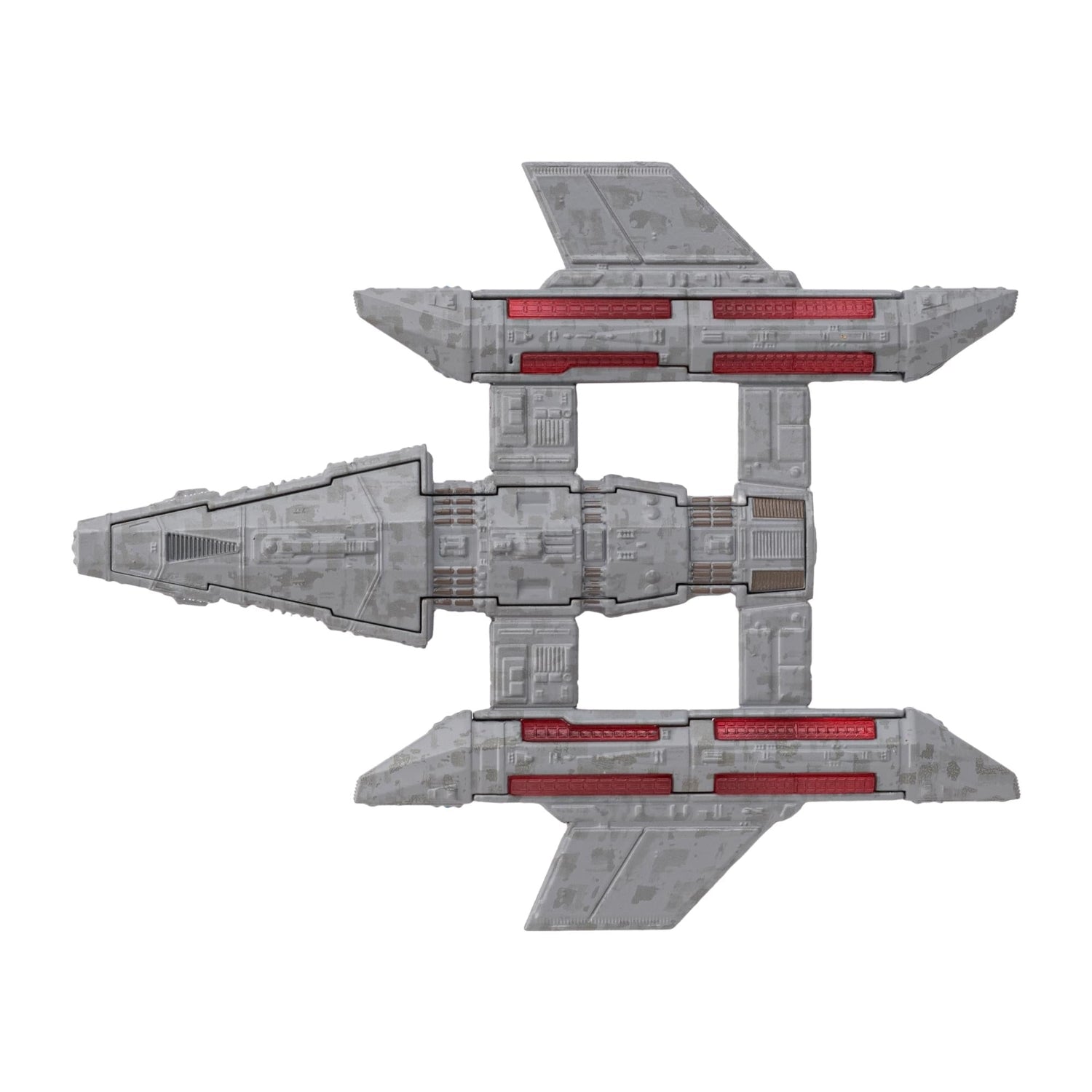 Side angle close-up showing the intricate metallic textures and finish of the starship model