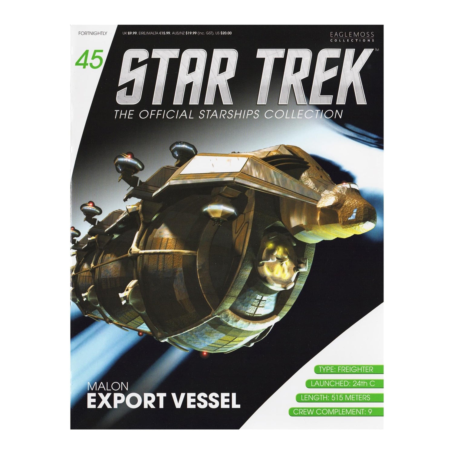 Front cover of the Star Trek Malon Freighter magazine featuring an illustration of the heavy cargo tanker