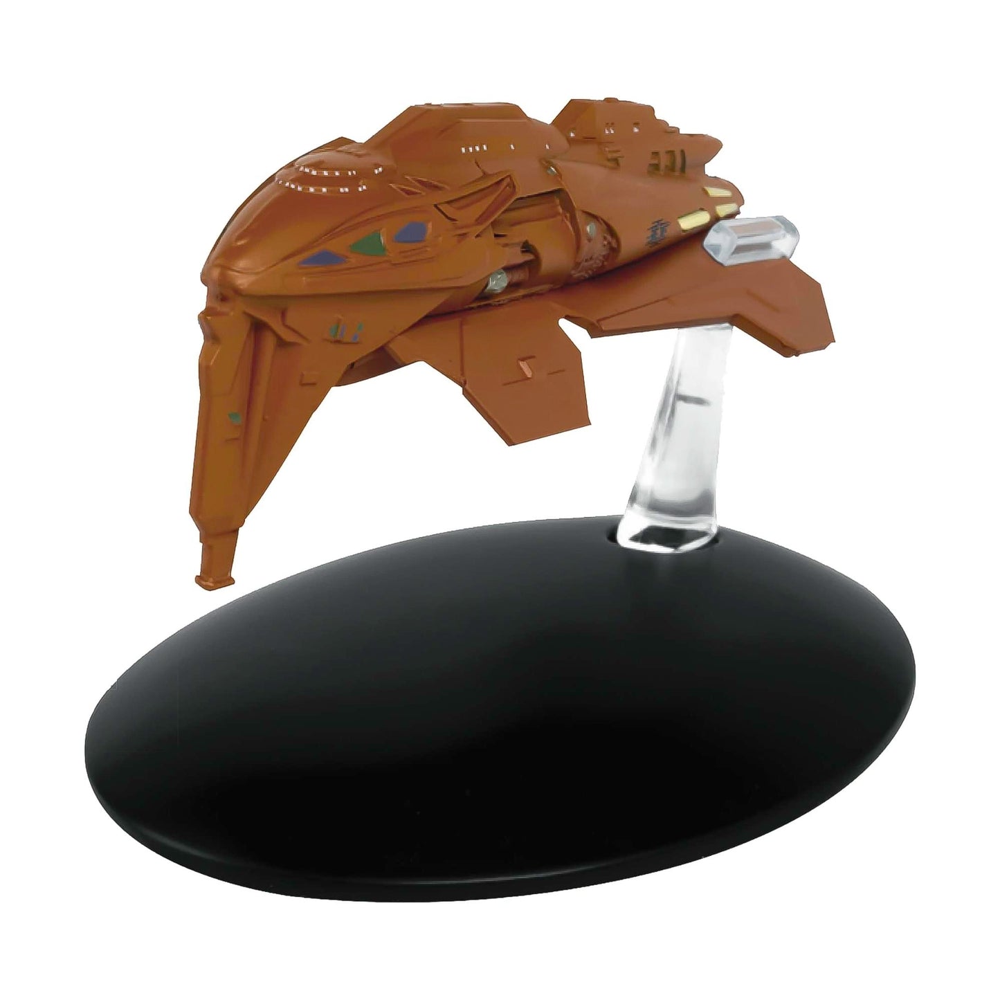 Front three-quarter view of the Kazon Raider starship model showing its detailed, multi-segmented hull