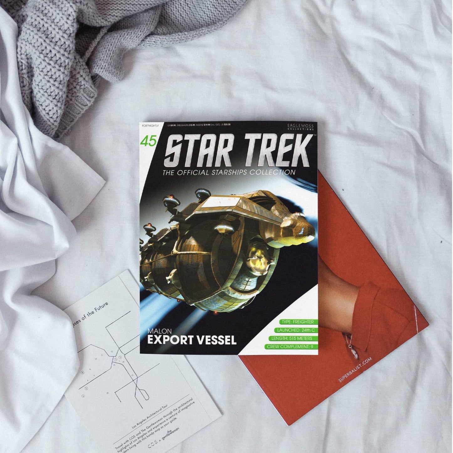 Back cover of the Star Trek collectible magazine showing publication details and promotional graphics