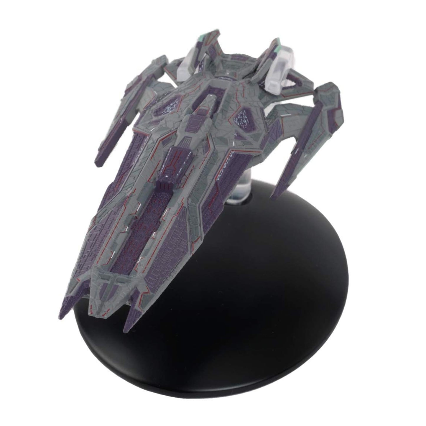 Close-up detail shot of the hand-painted hull and intricate weapon arrays on the Jem'Hadar vessel