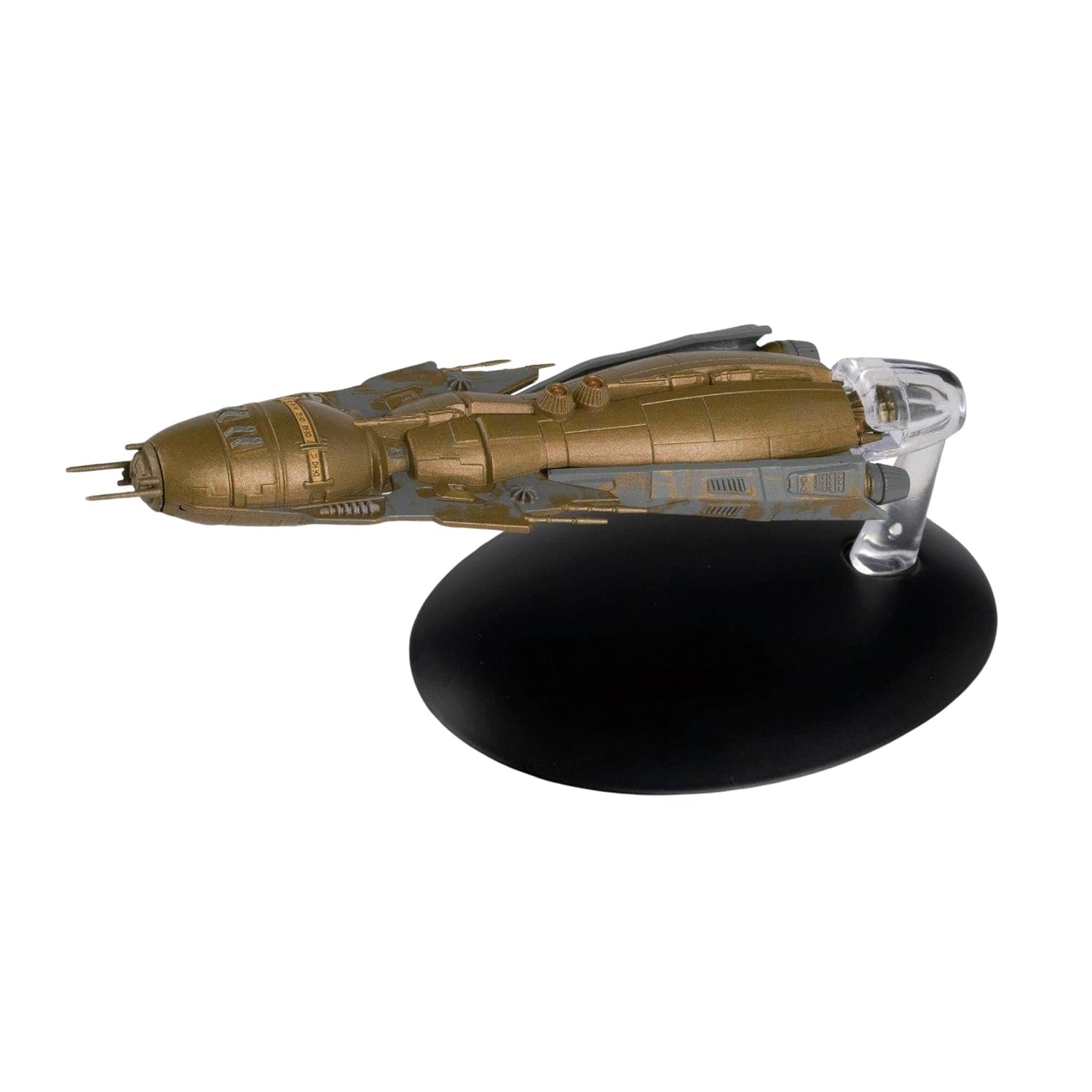Top-down view of the Hirogen Holoship replica highlighting the detailed grey hull plating and hand-painted weathering