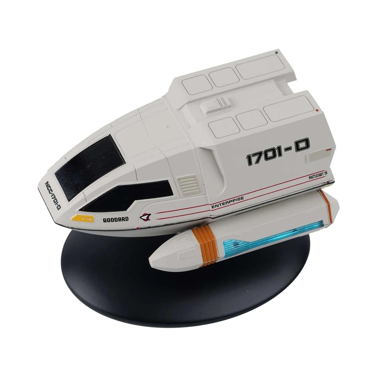 Top-down view of the Shuttlecraft Goddard replica showing the dorsal paneling and warp nacelle details.
