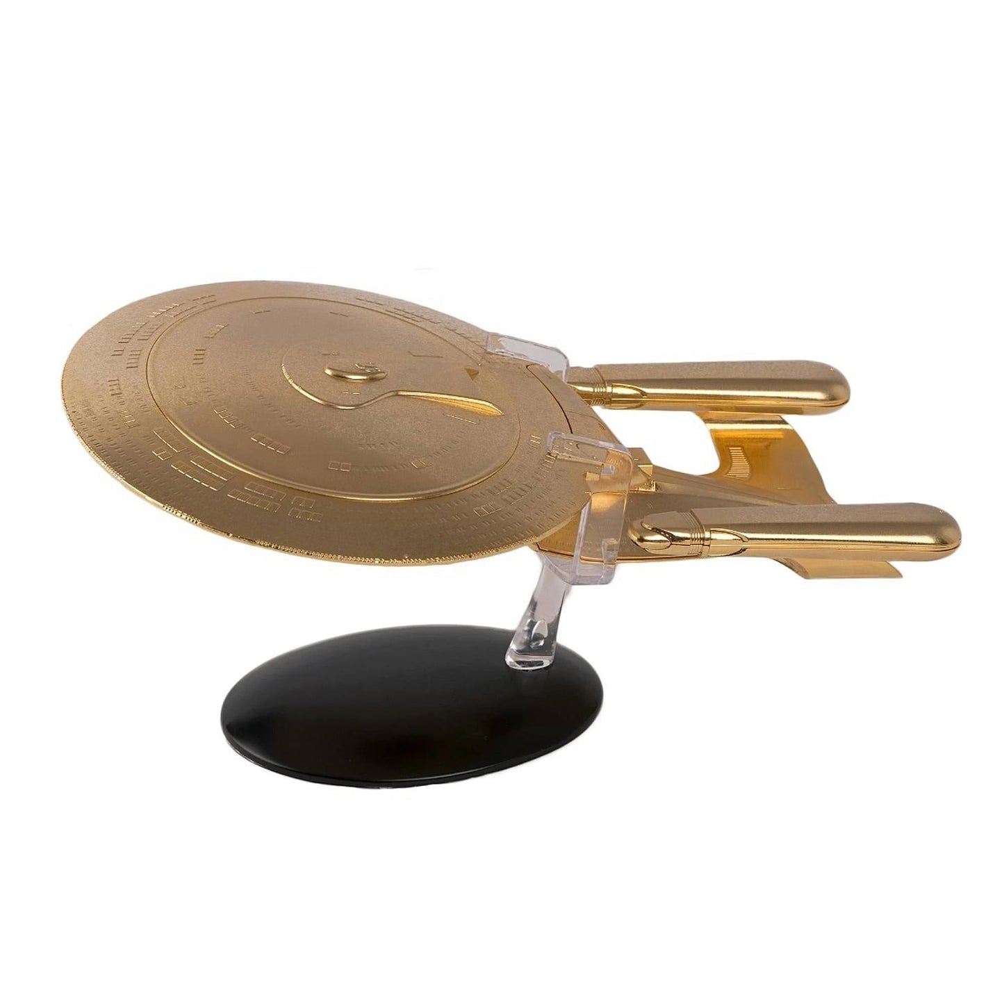 Close-up of the bridge module and forward deflector array on the gold starship replica
