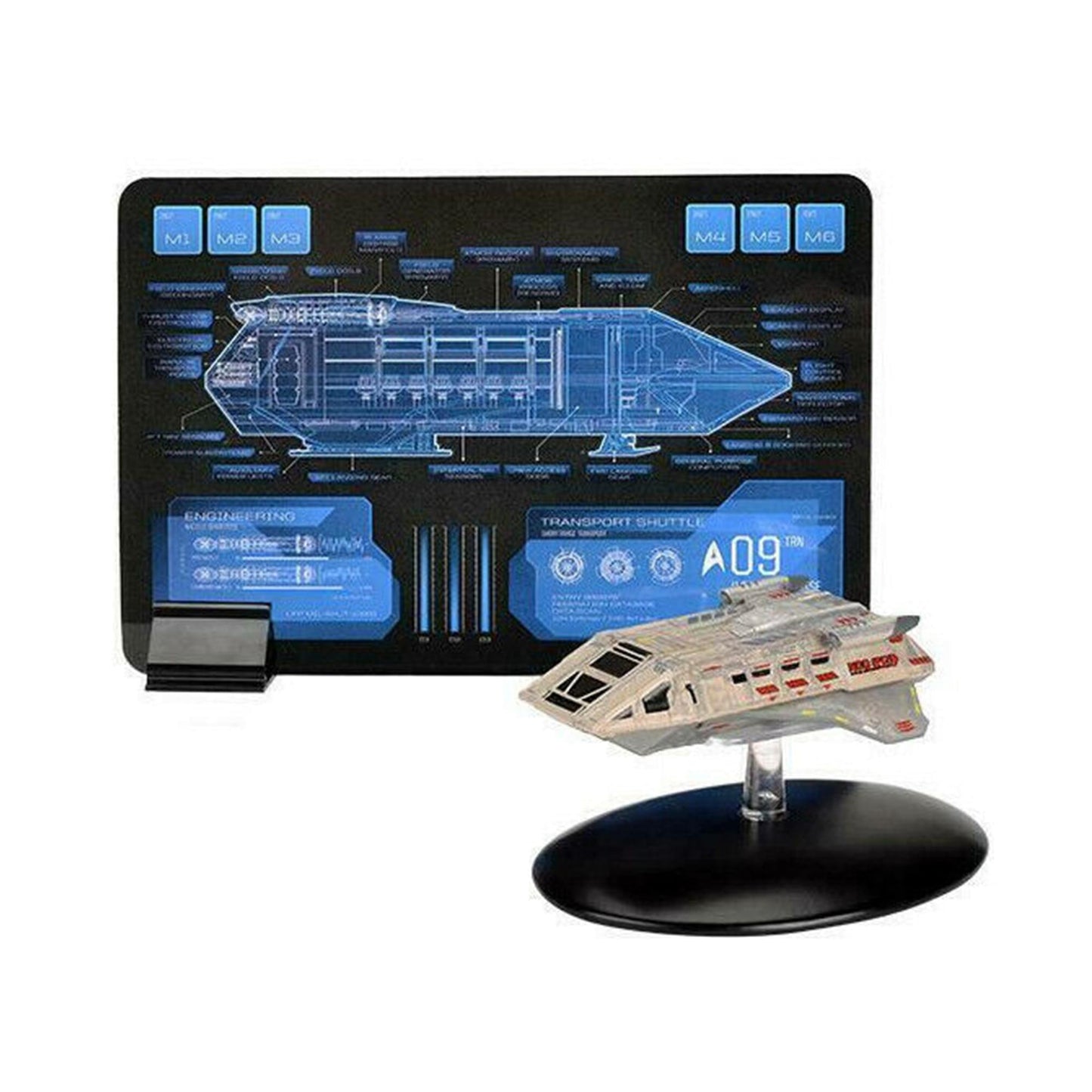 Port profile view of the Star Trek medical shuttlecraft model highlighting registry details