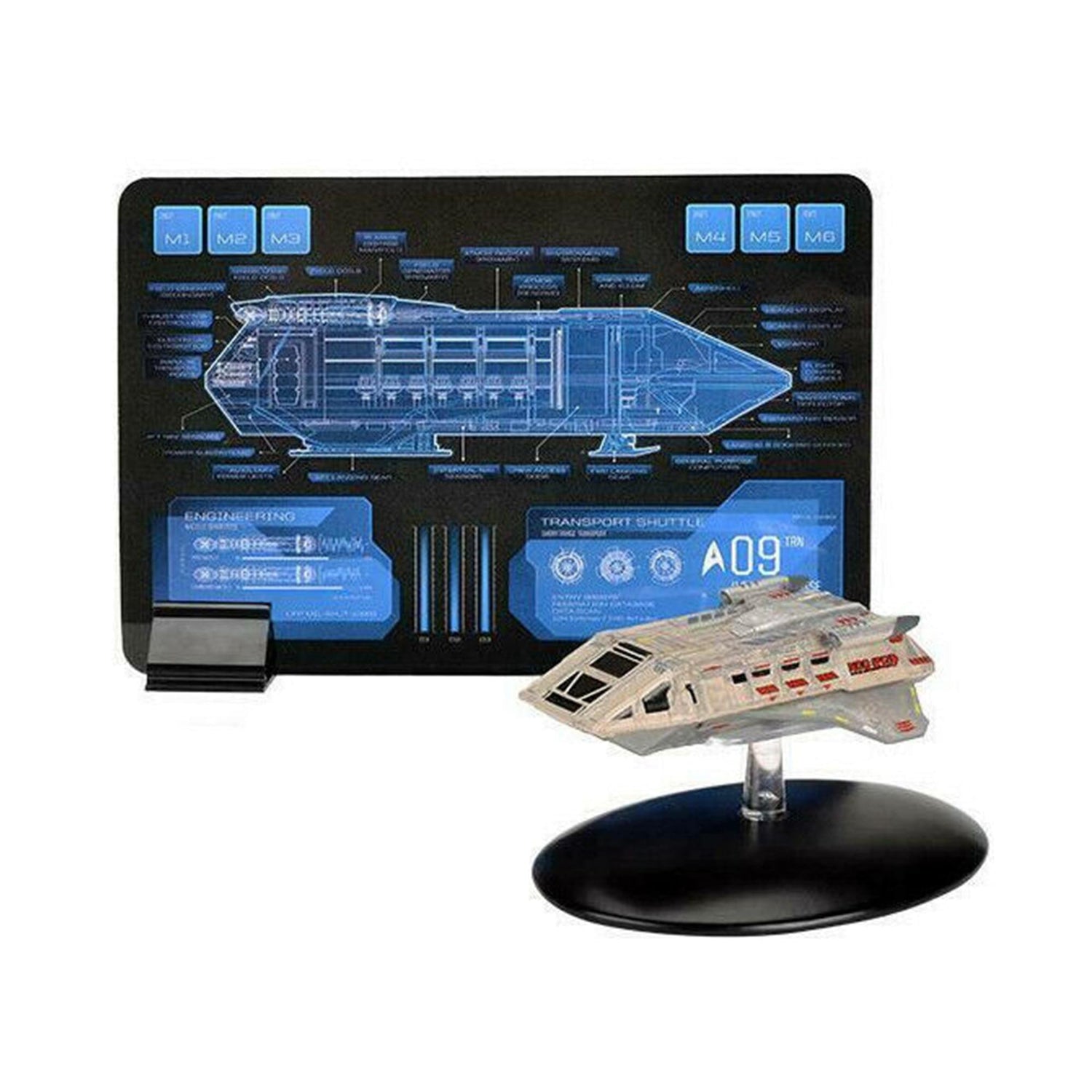 Port profile view of the Star Trek medical shuttlecraft model highlighting registry details