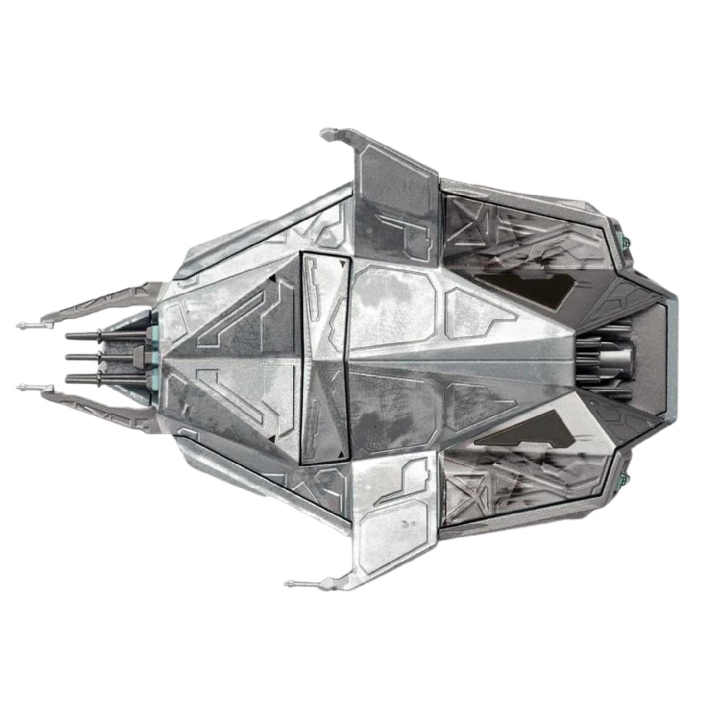 Detailed studio shot of the Star Trek starship replica showing its primary hull and hand-painted hull markings against a neutral background