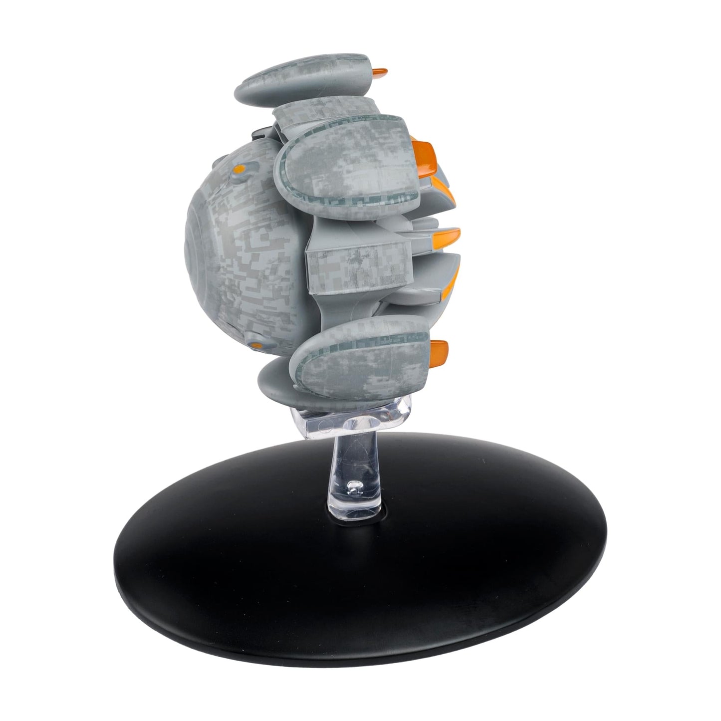 Detailed macro close-up of the forward section of the Eymorg starship model showing precision hand-painted paintwork