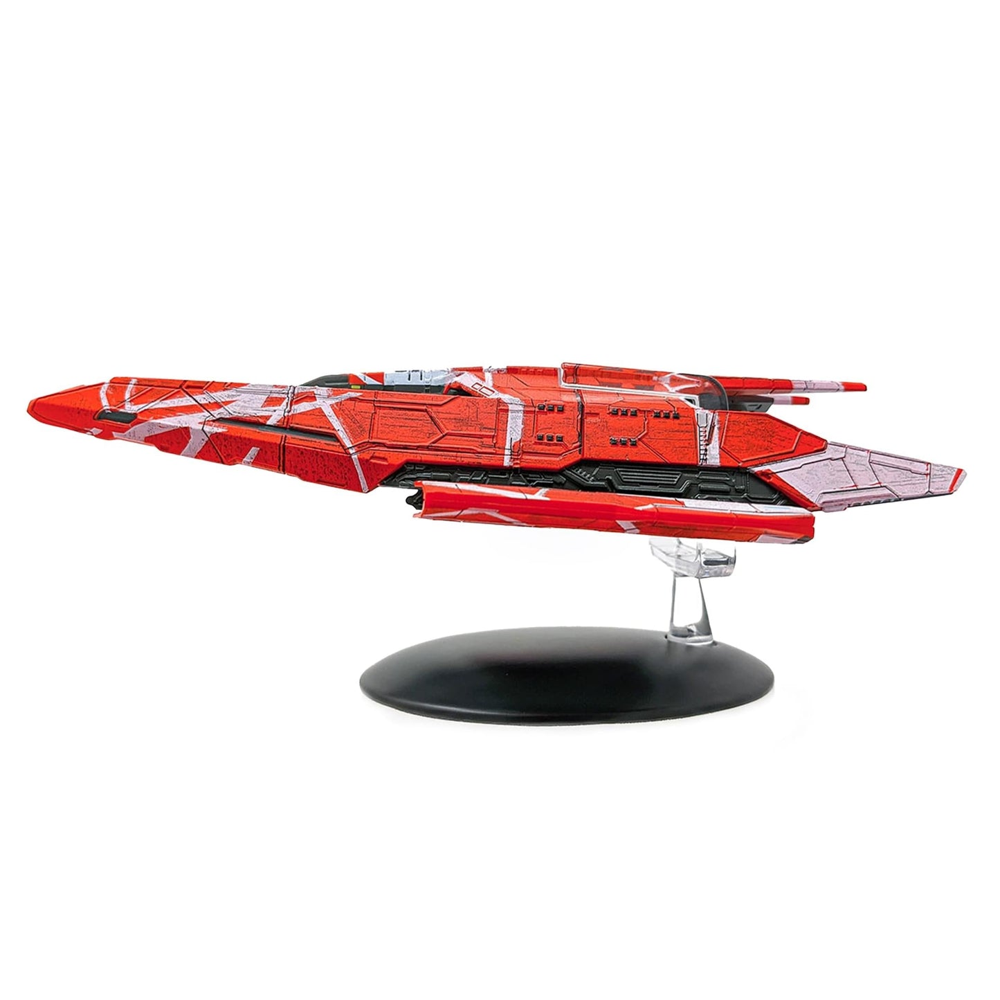 Starboard side profile view showing the asymmetrical design elements of the vessel