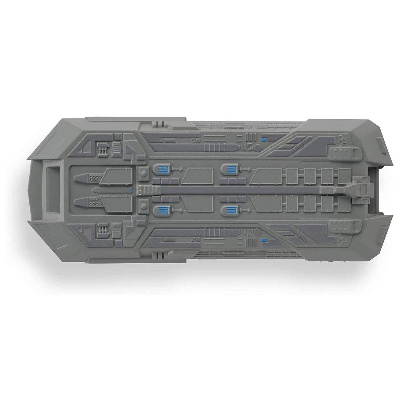 Top-down view of the Federation Holoship die-cast model, illustrating the intricate surface paneling and paintwork.