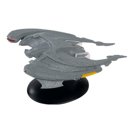 Front angled view of the Eaglemoss Star Trek S'onar Flagship die-cast model mounted on its display stand