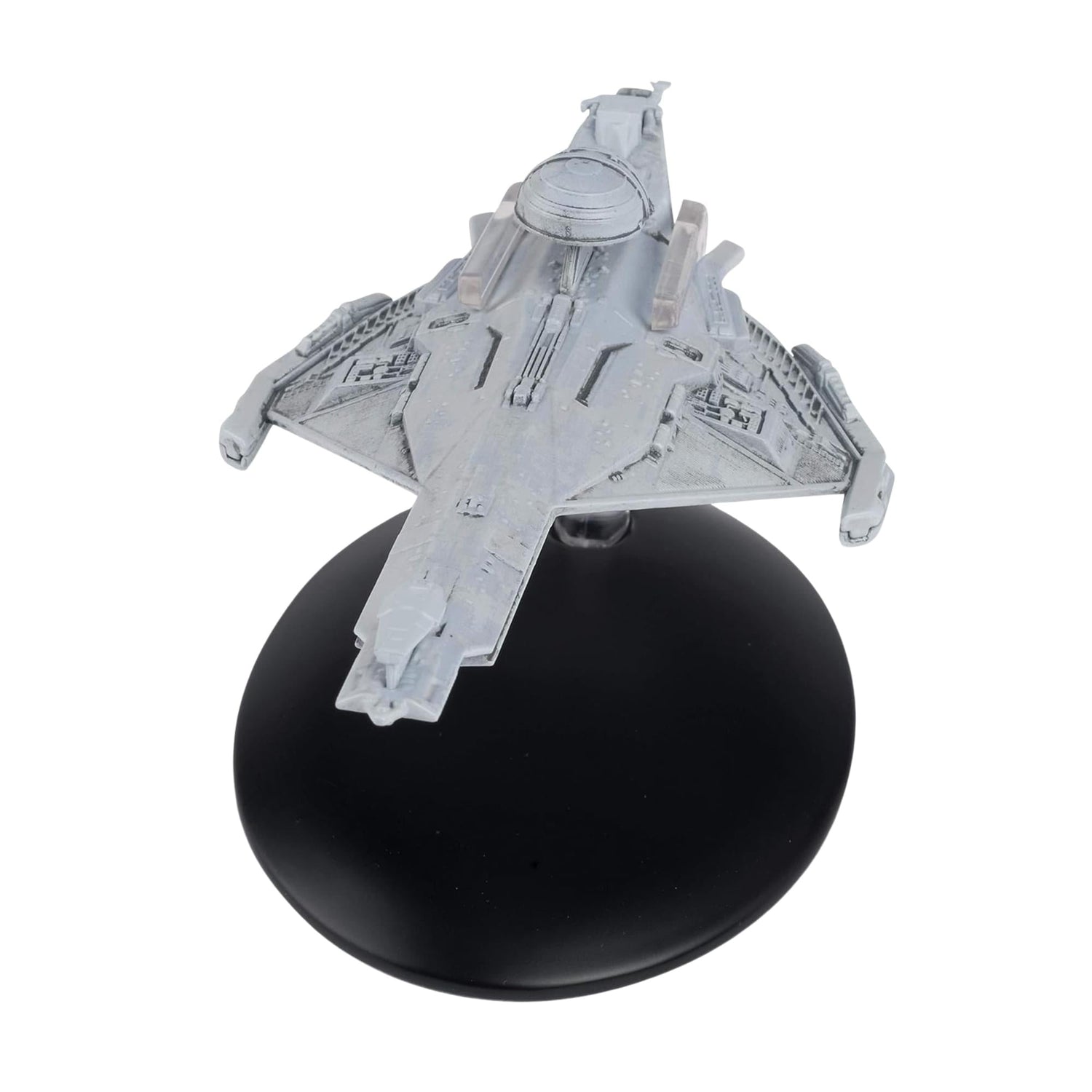 Side profile of the Promellian Battle Cruiser mounted on its display stand against a neutral background