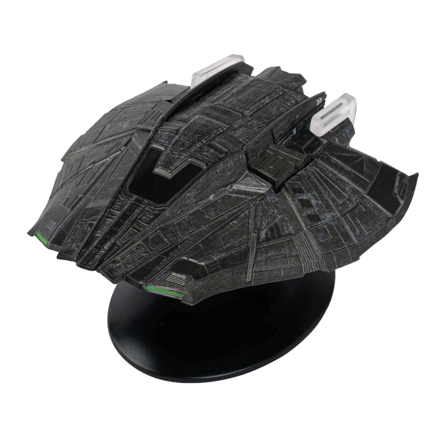 Front angle view of the Eaglemoss Star Trek: Picard Narek's Snakehead diecast ship replica mounted on a display stand