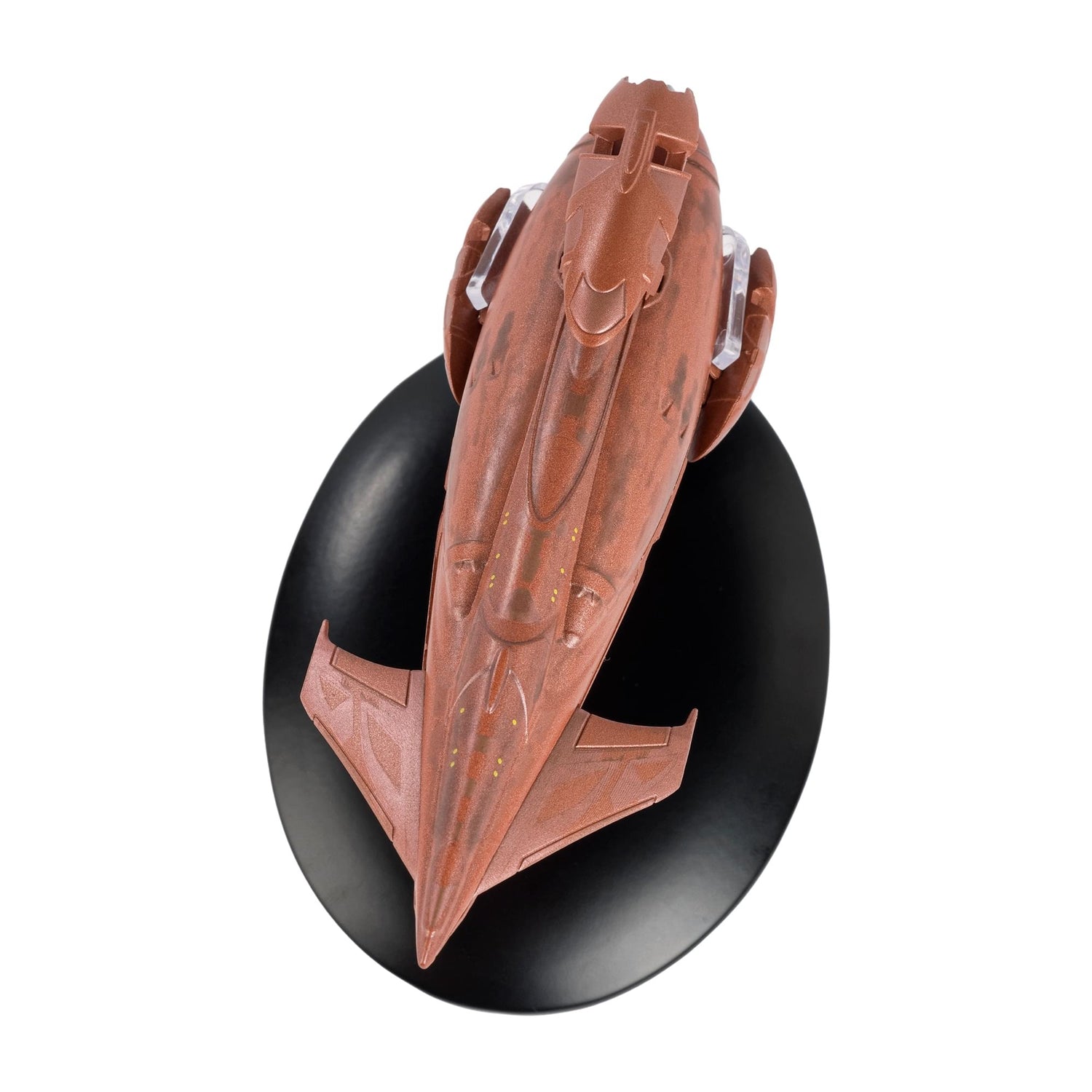Side profile view of the Vulcan Dvahl starship, emphasizing its sleek aerodynamic hull geometry