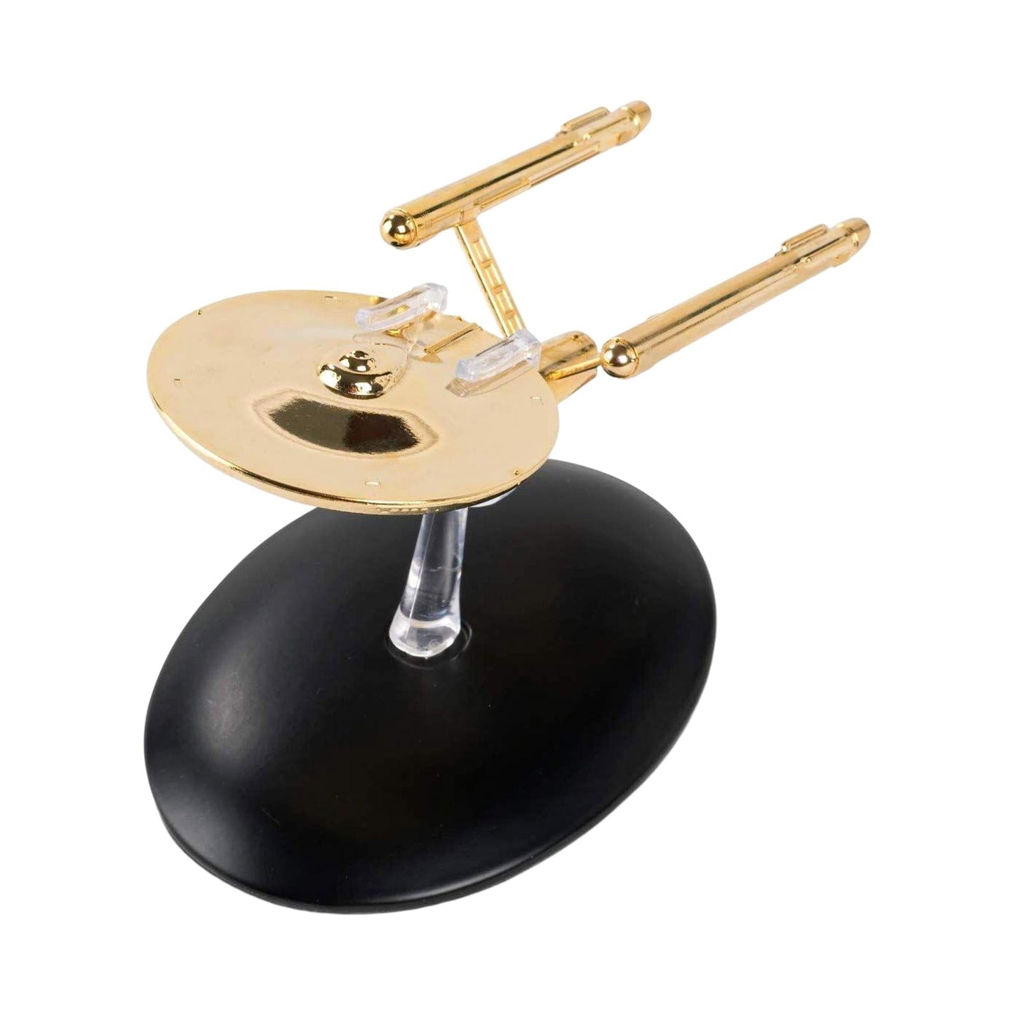 Close-up of the warp nacelles and engineering hull on the gold-plated Star Trek model