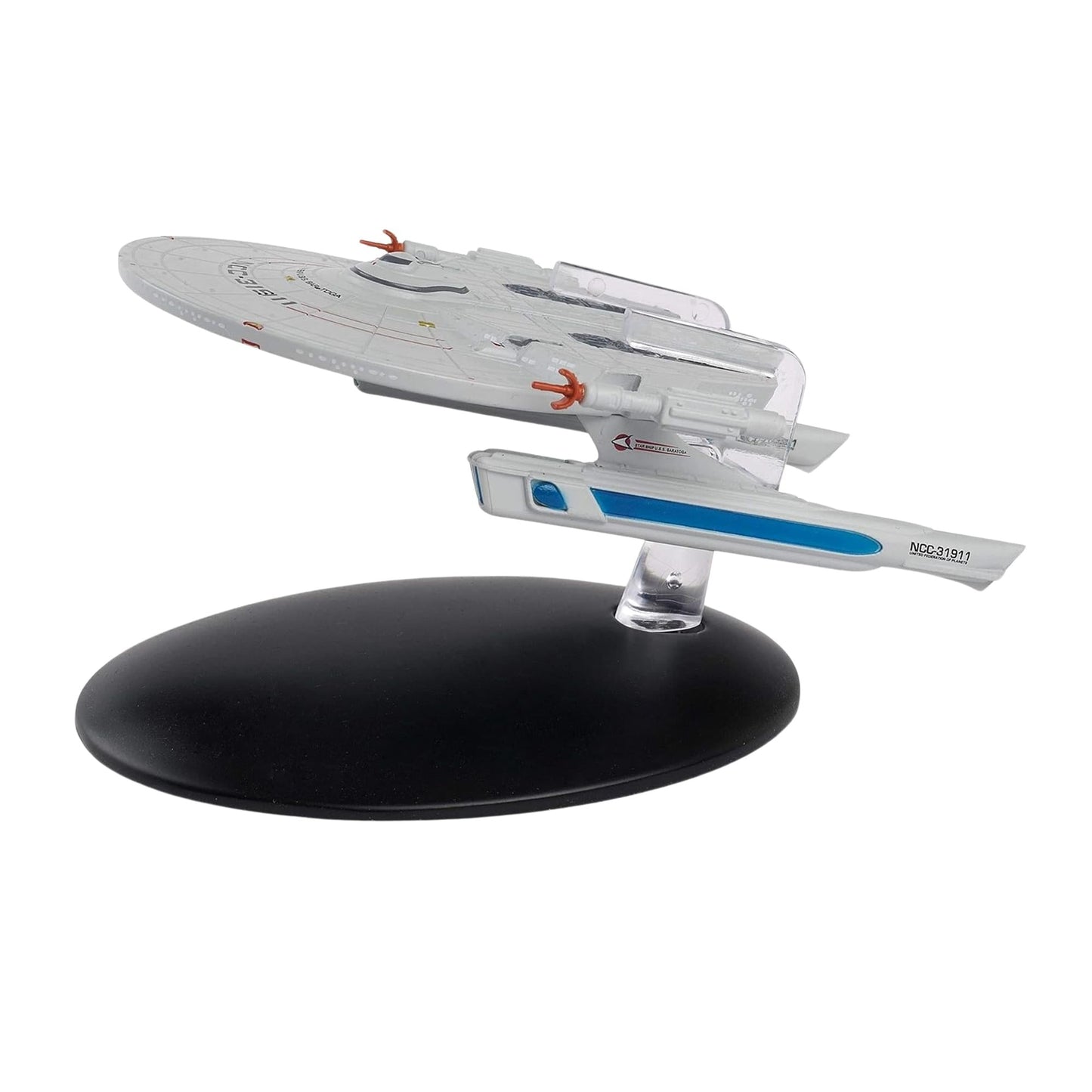 Top-down view of the U.S.S. Saratoga die-cast model showing hull plating and registry markings