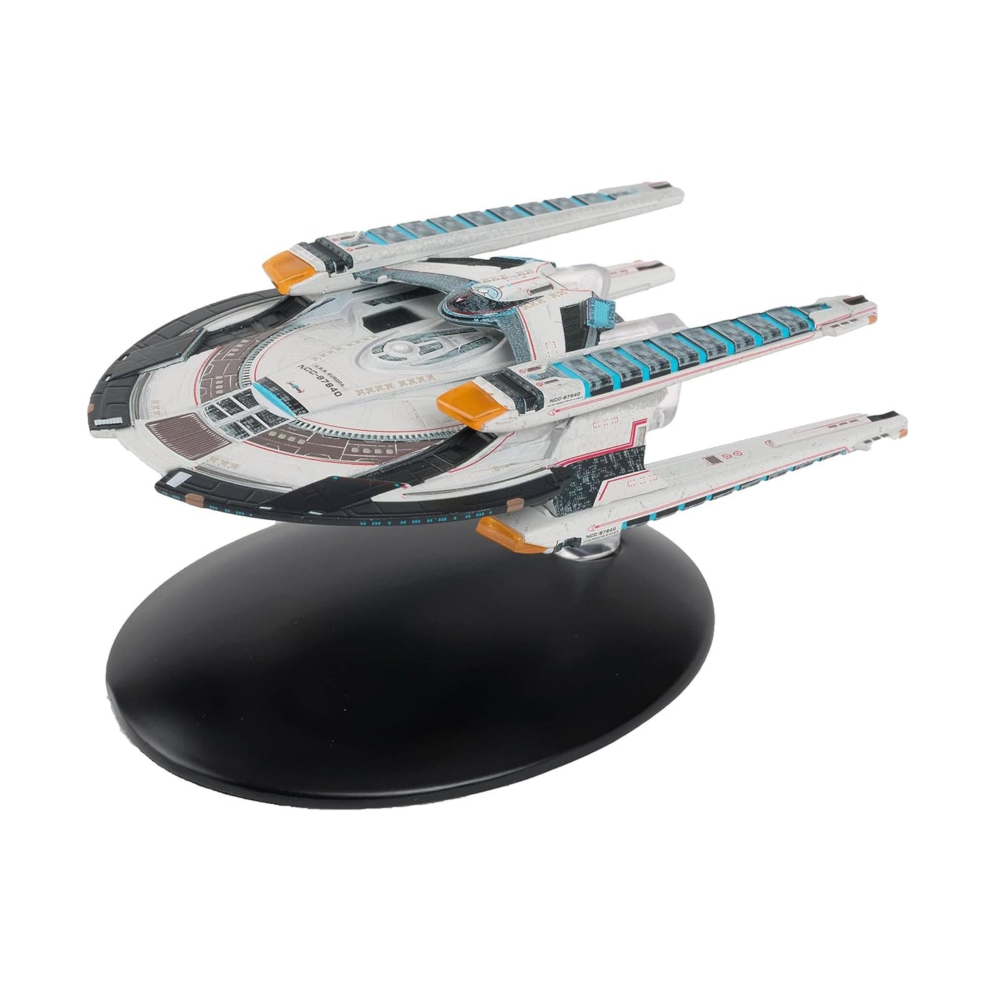 Profile view of the U.S.S. Europa showing the warp nacelles and engineering hull details